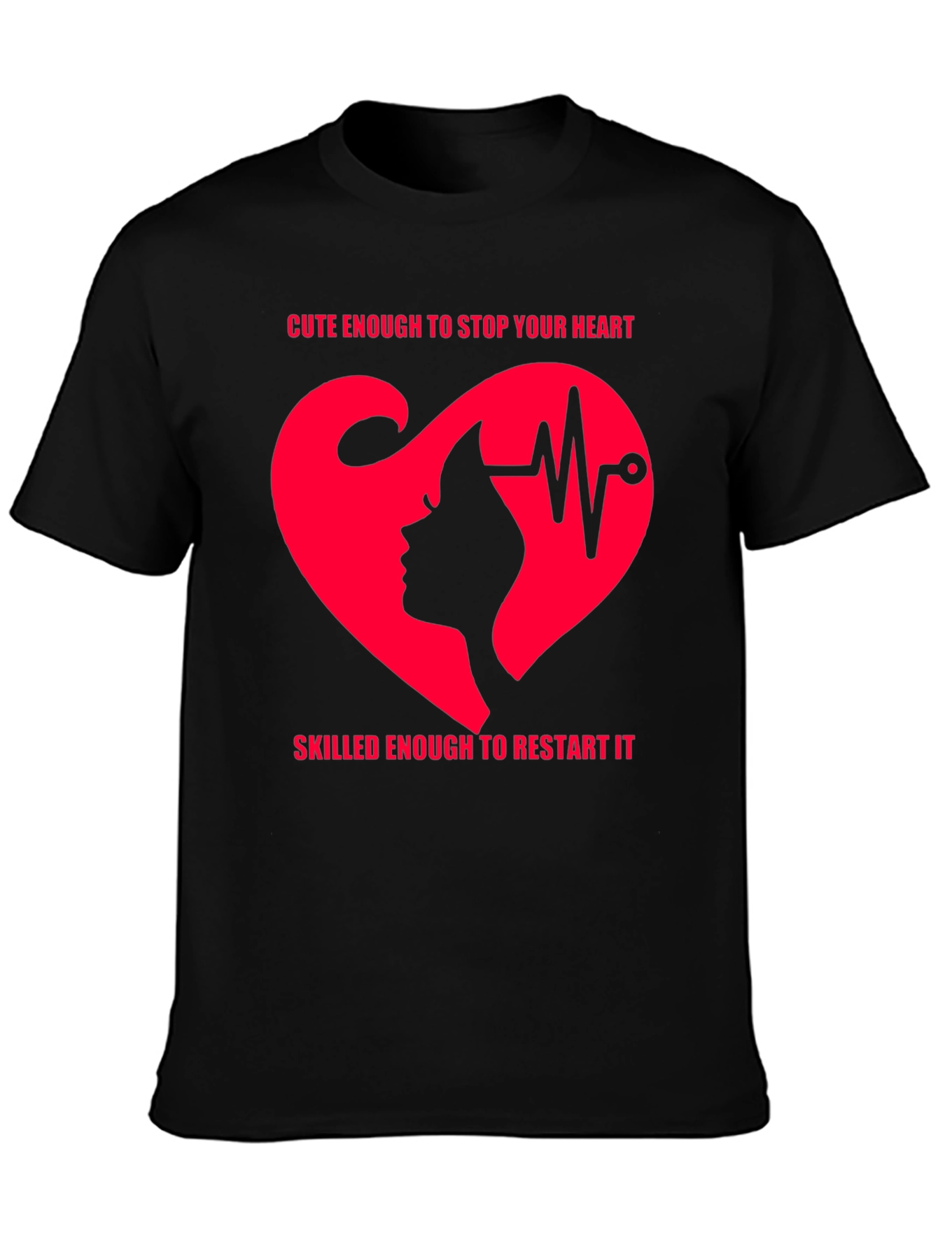 Cute Nurse Heartbeat Graphic T-Shirt