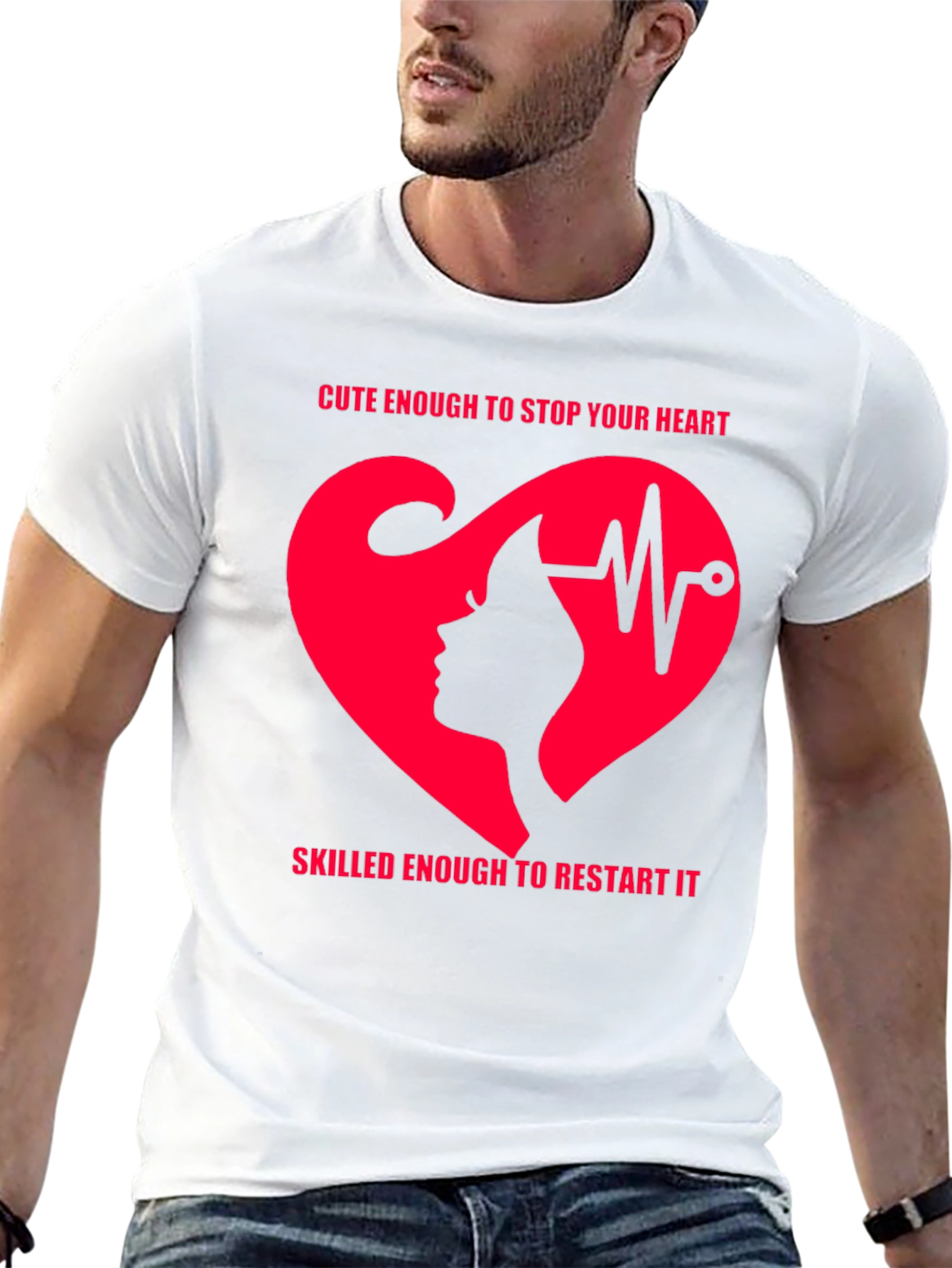 Cute Nurse Heartbeat Graphic T-Shirt