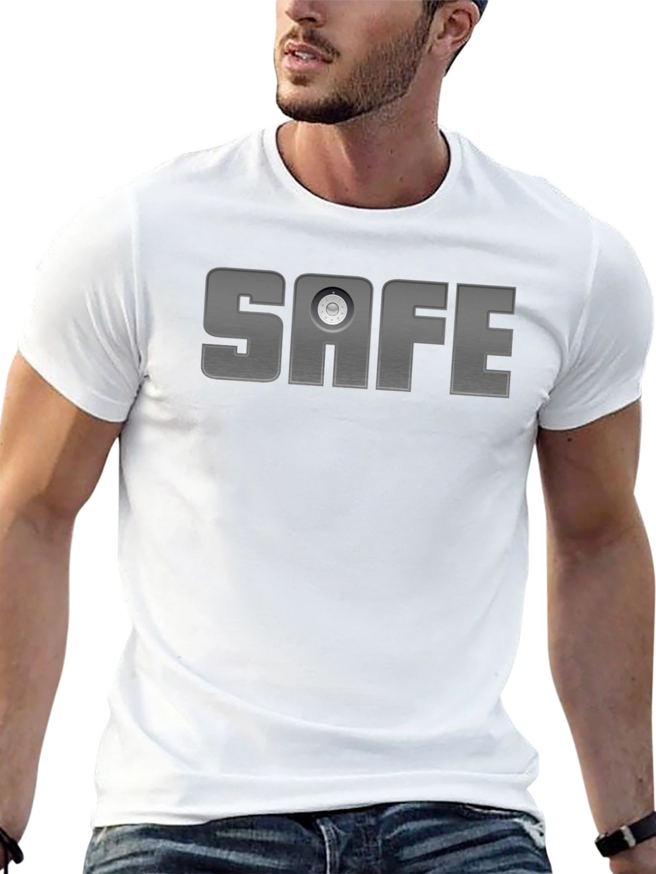 Safe Text Graphic T-Shirt - Black Cotton Blend Tee