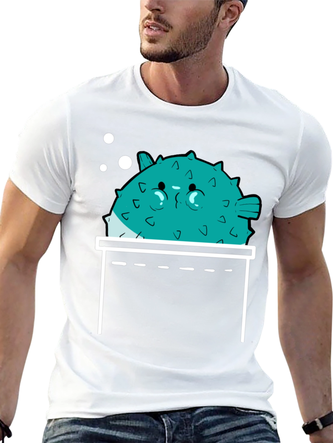 Puffer Fish Pocket Print T-Shirt - Mens Graphic Tee