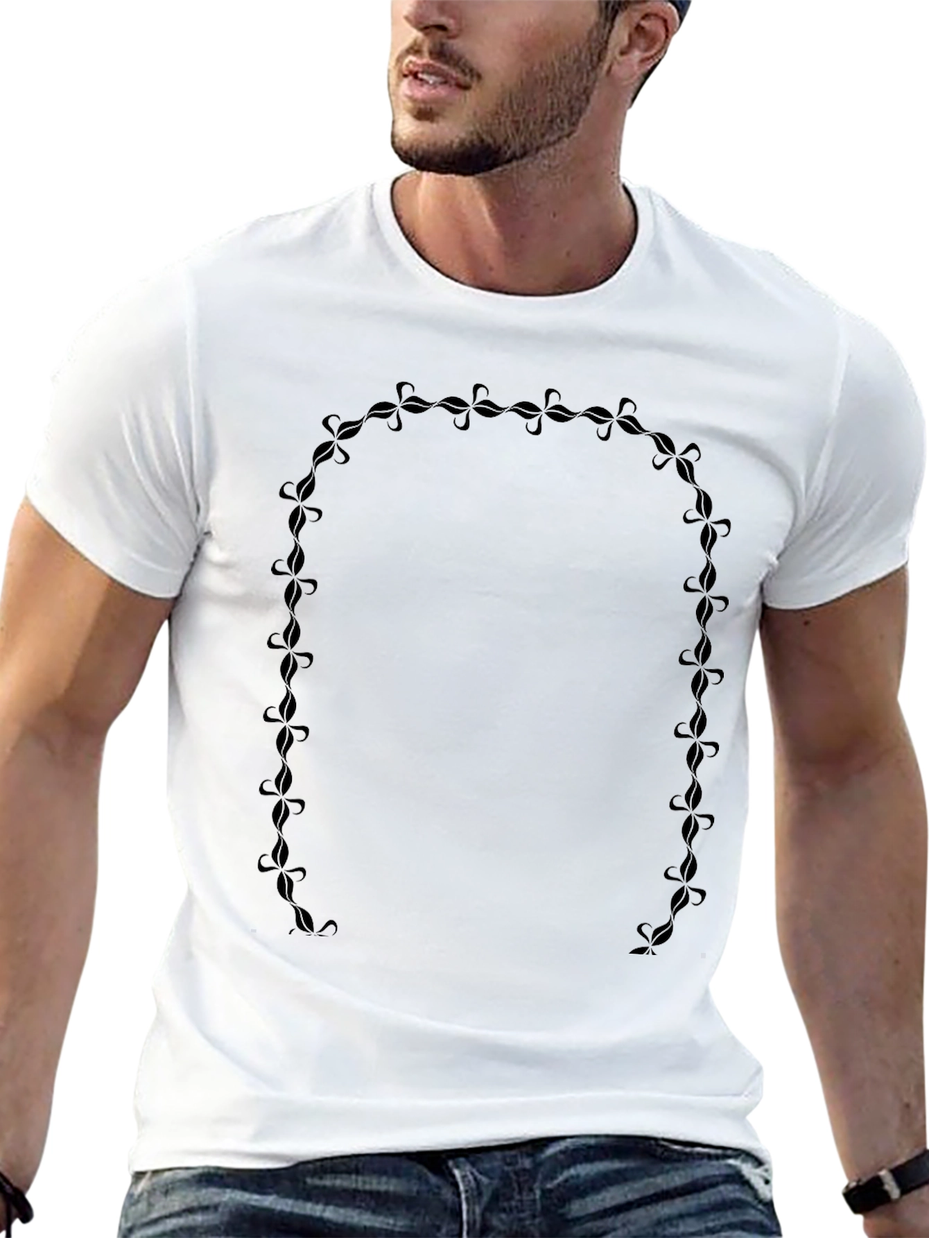 Stylish Black Tee with Floral U-Shaped Design