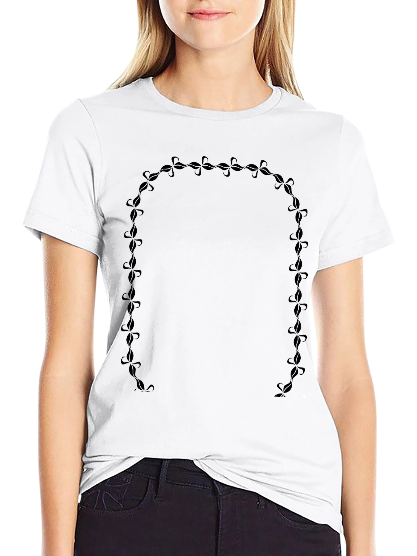 Stylish Black Tee with Floral U-Shaped Design