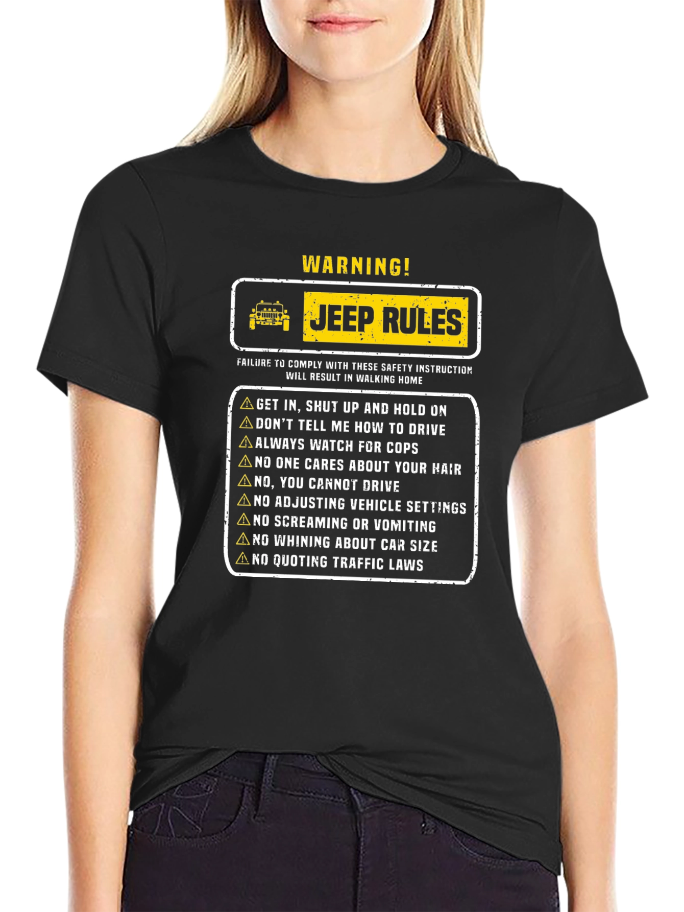 Warning Jeep Rules Black T-Shirt