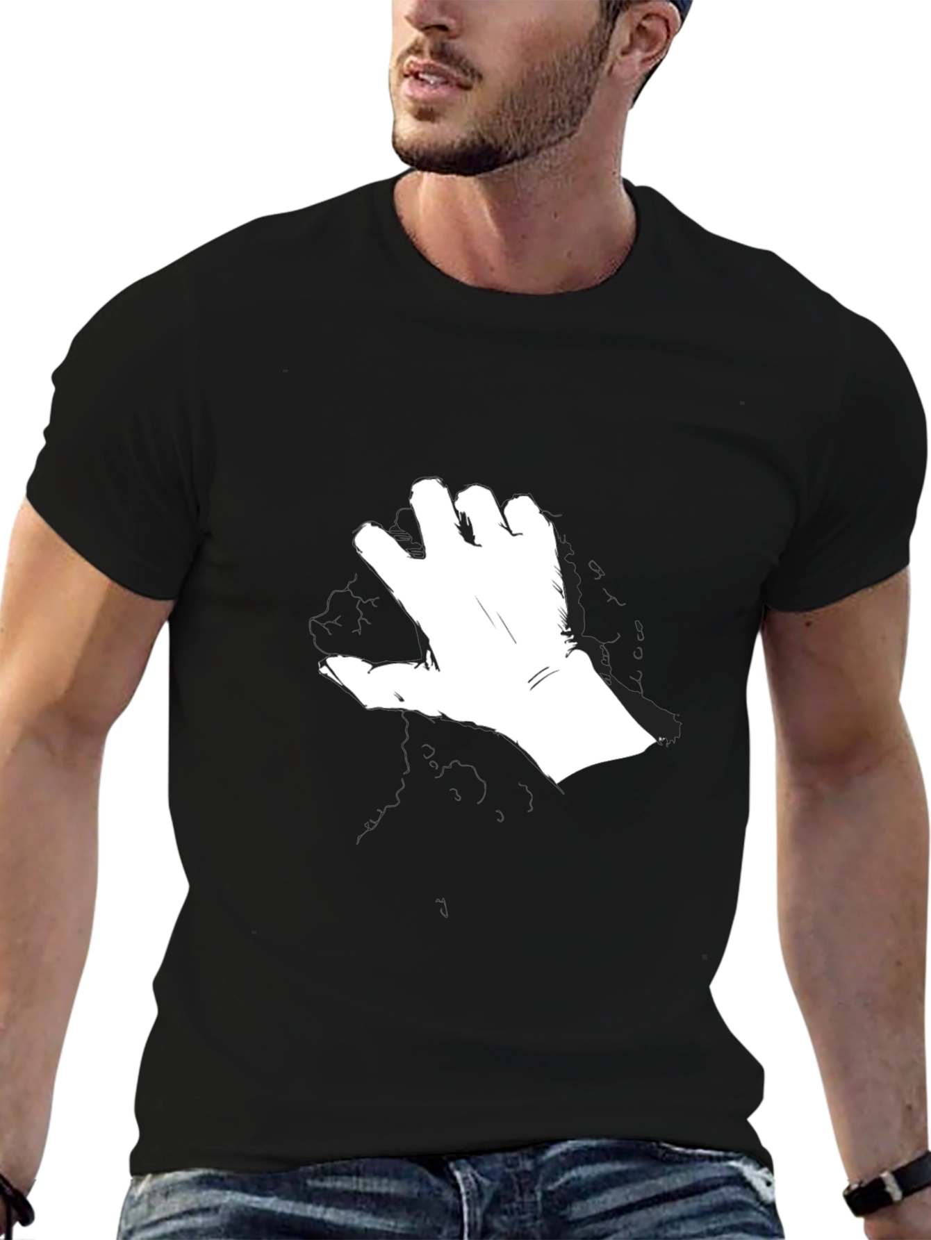 Modern Hand Gesture Graphic Black T-Shirt
