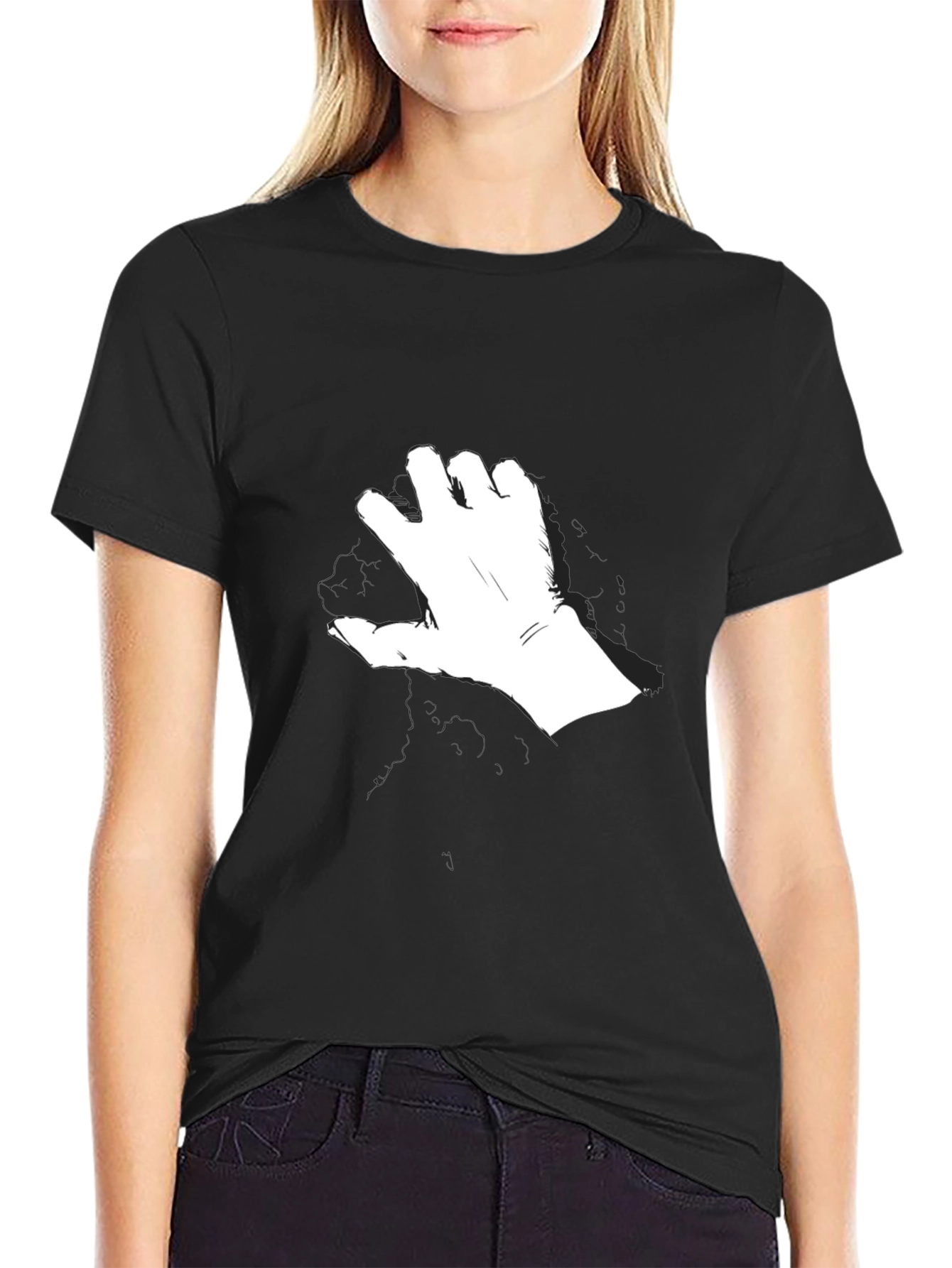 Modern Hand Gesture Graphic Black T-Shirt