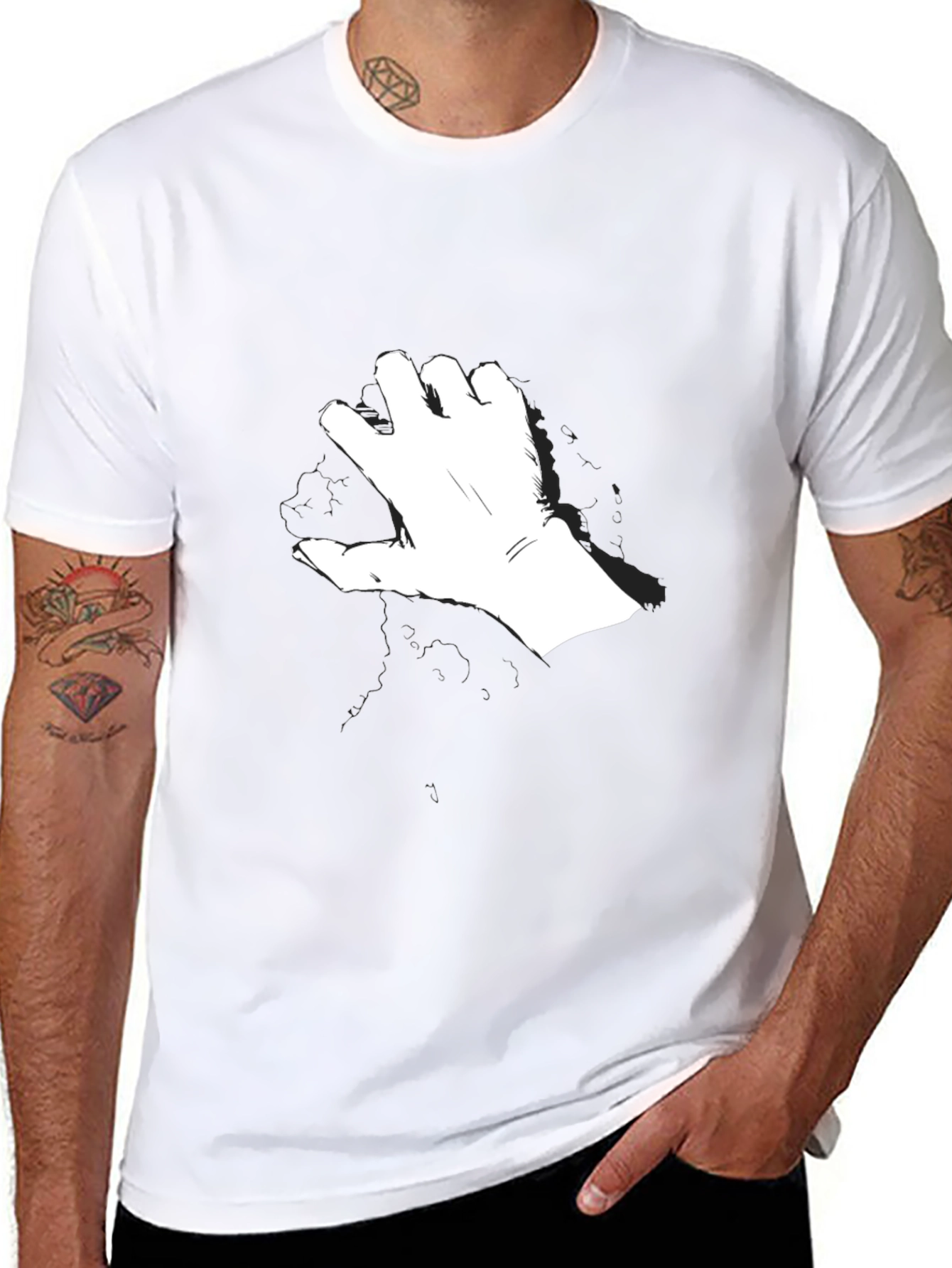 Modern Hand Gesture Graphic Black T-Shirt
