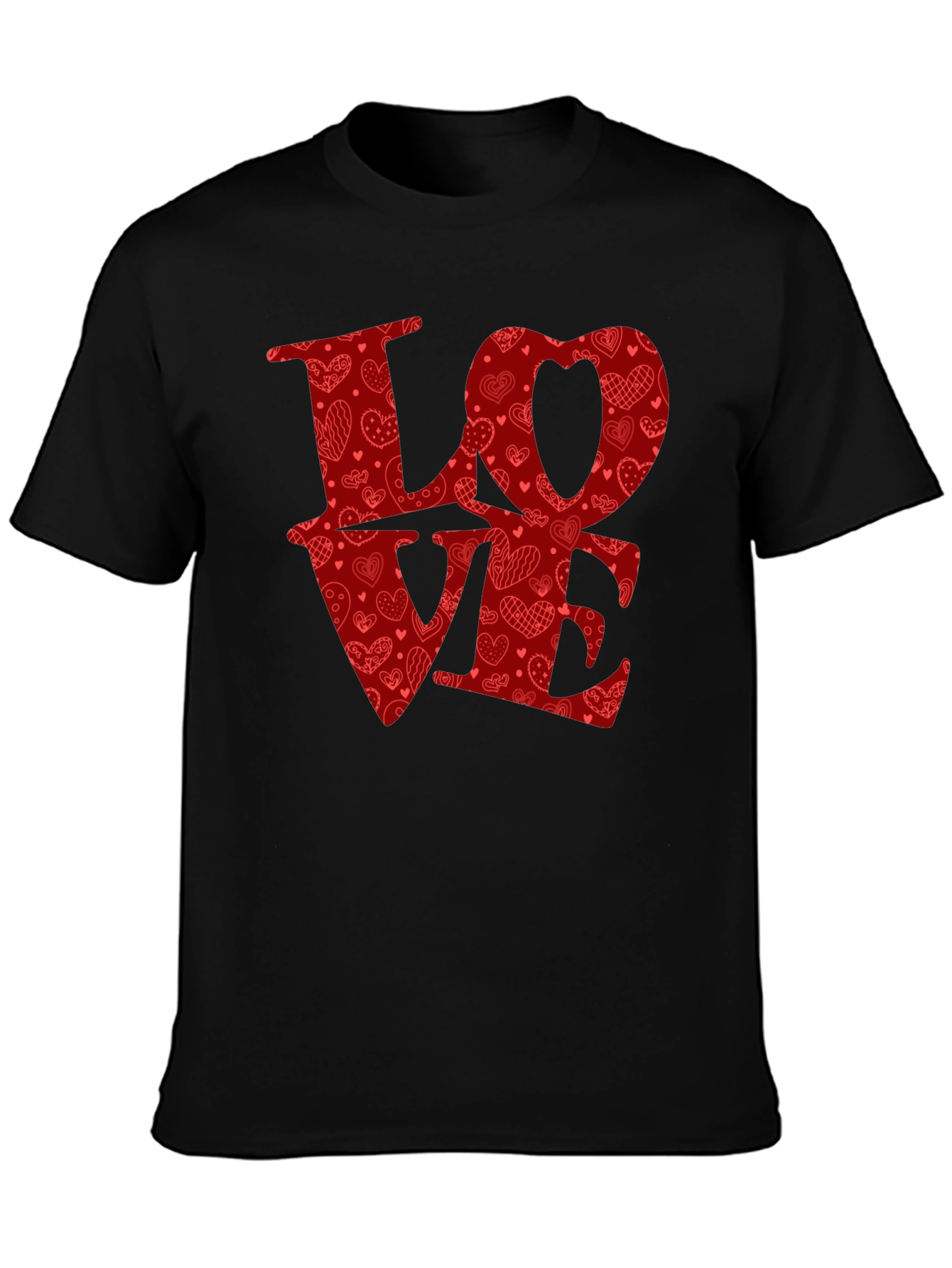 Love Heart Pattern Graphic Tee - Black