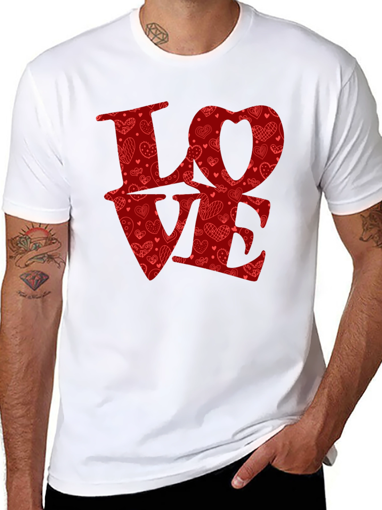 Love Heart Pattern Graphic Tee - Black