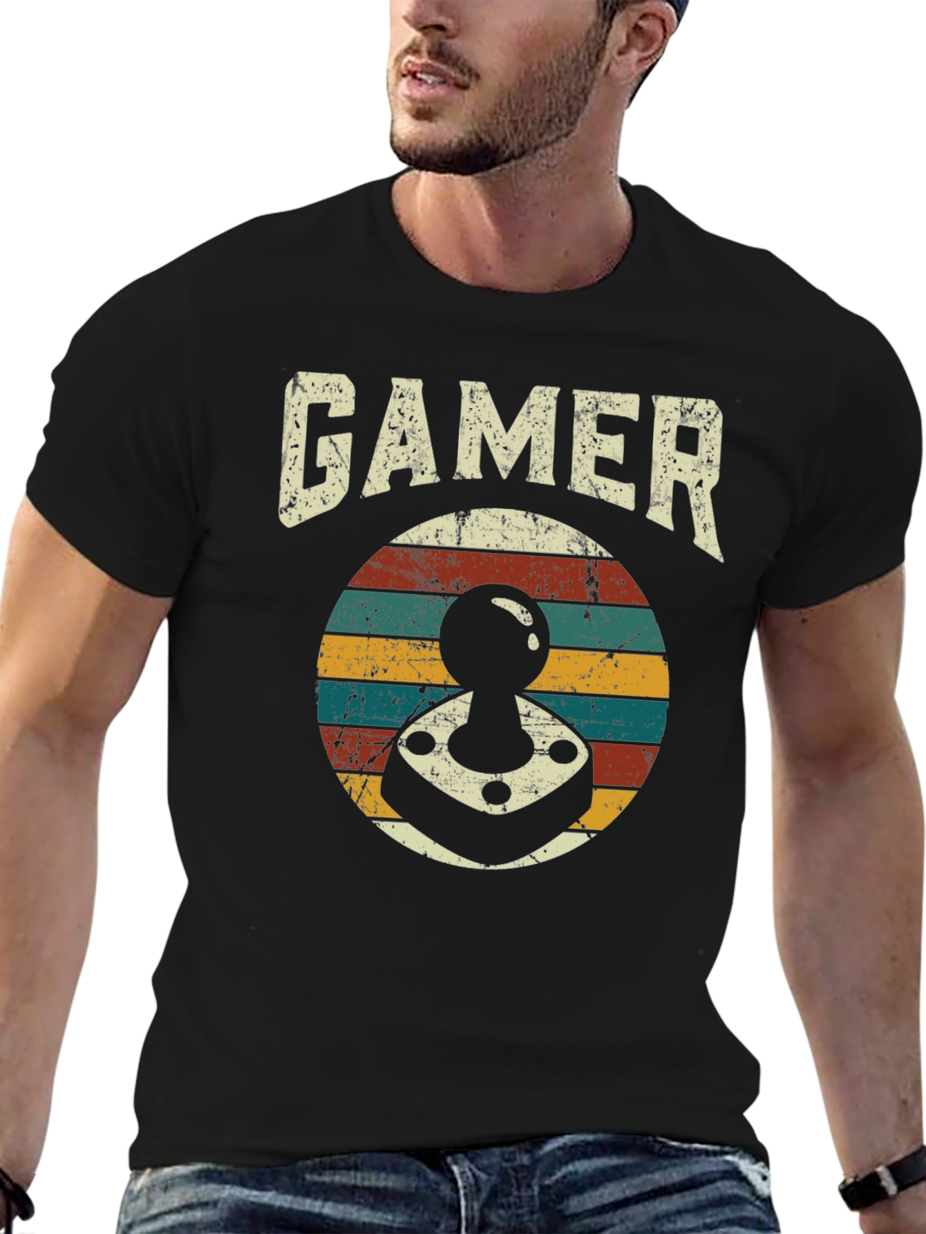 Retro Gamer Joystick Graphic Tee - Black