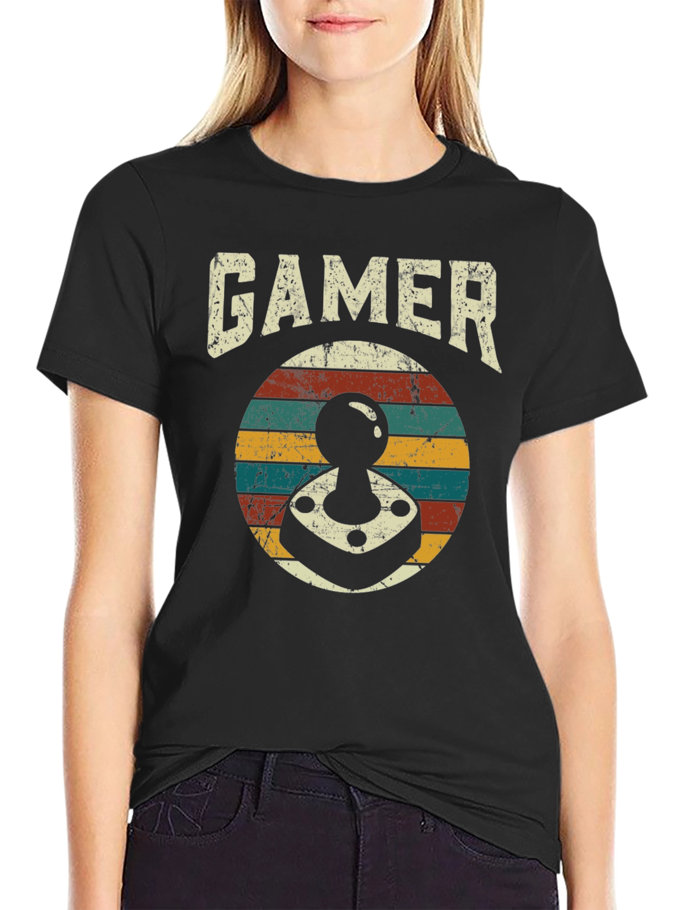 Retro Gamer Joystick Graphic Tee - Black
