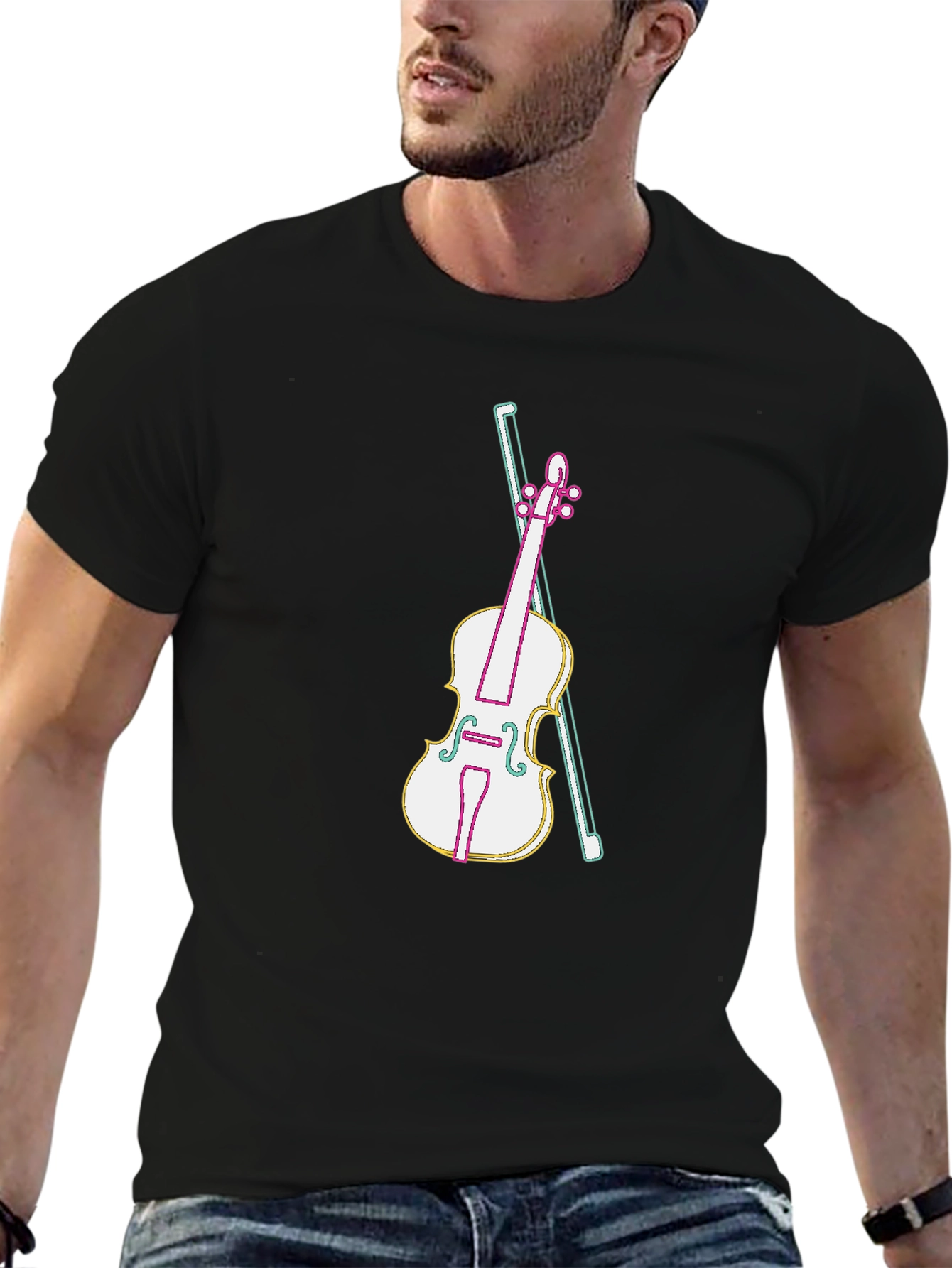 Neon Violin Graphic Tee - Stylish Music Lover Shirt