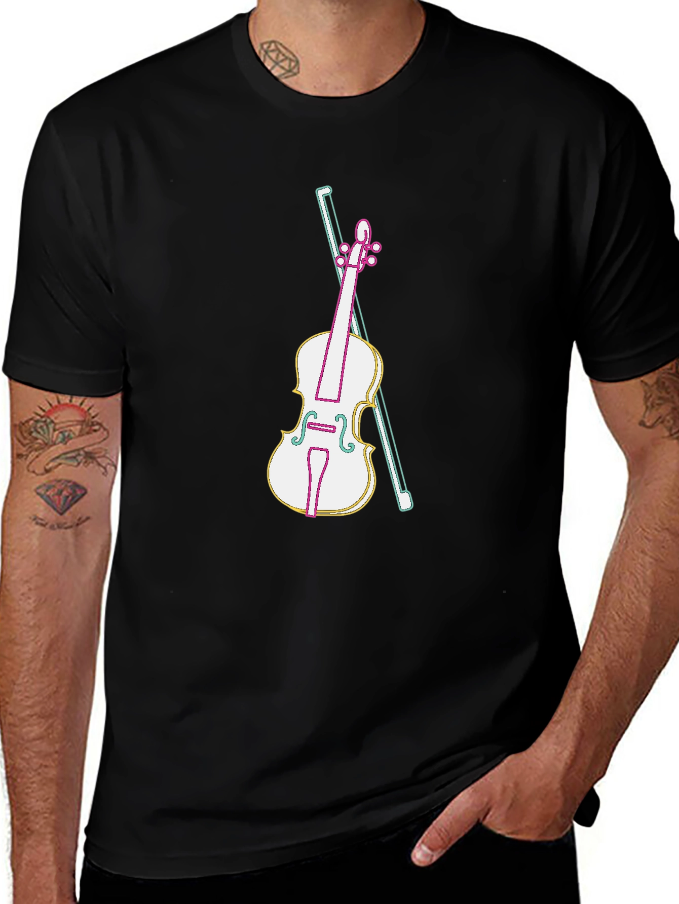 Neon Violin Graphic Tee - Stylish Music Lover Shirt