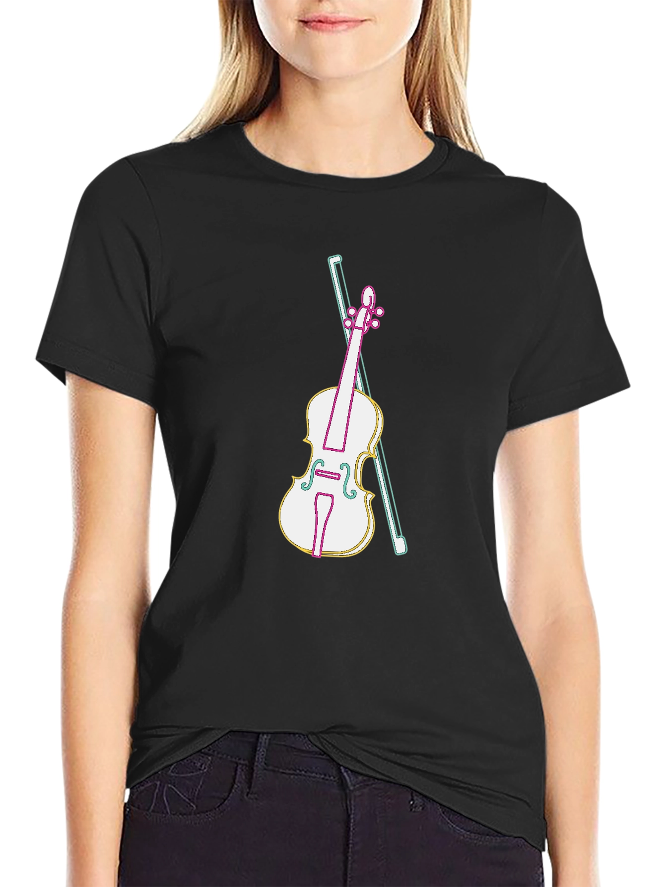 Neon Violin Graphic Tee - Stylish Music Lover Shirt
