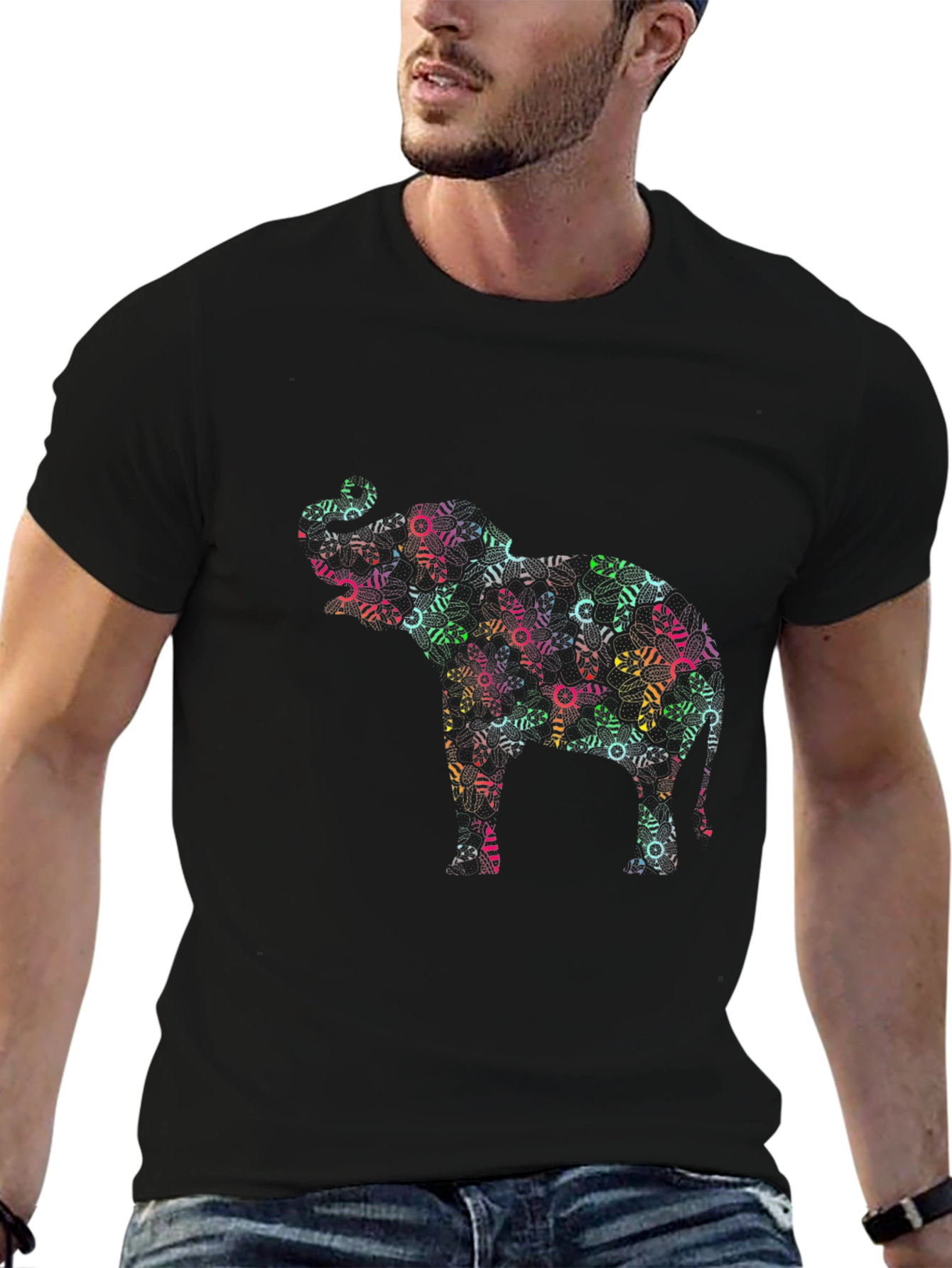 Abstract Elephant Graphic Black T-Shirt