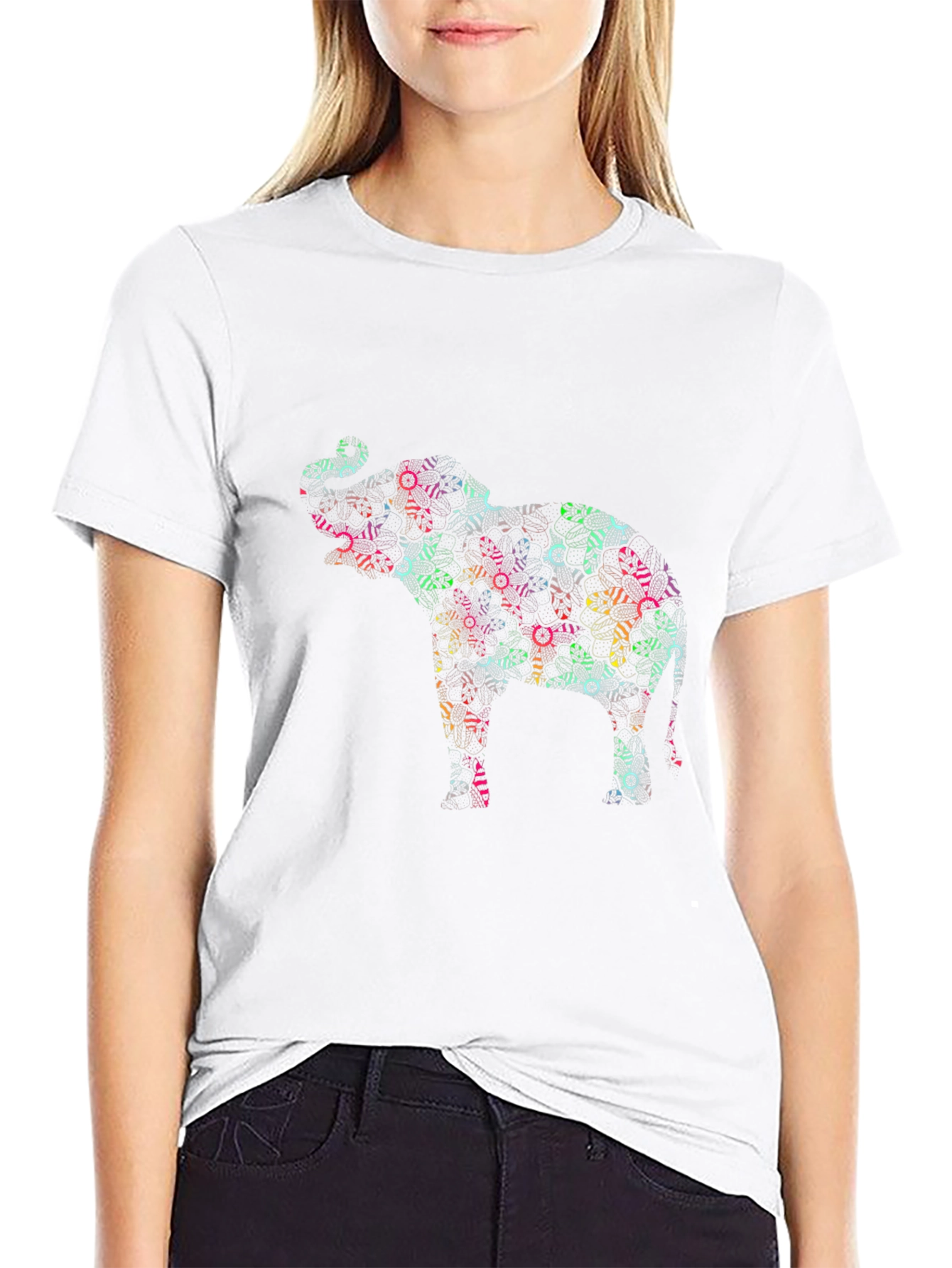 Abstract Elephant Graphic Black T-Shirt