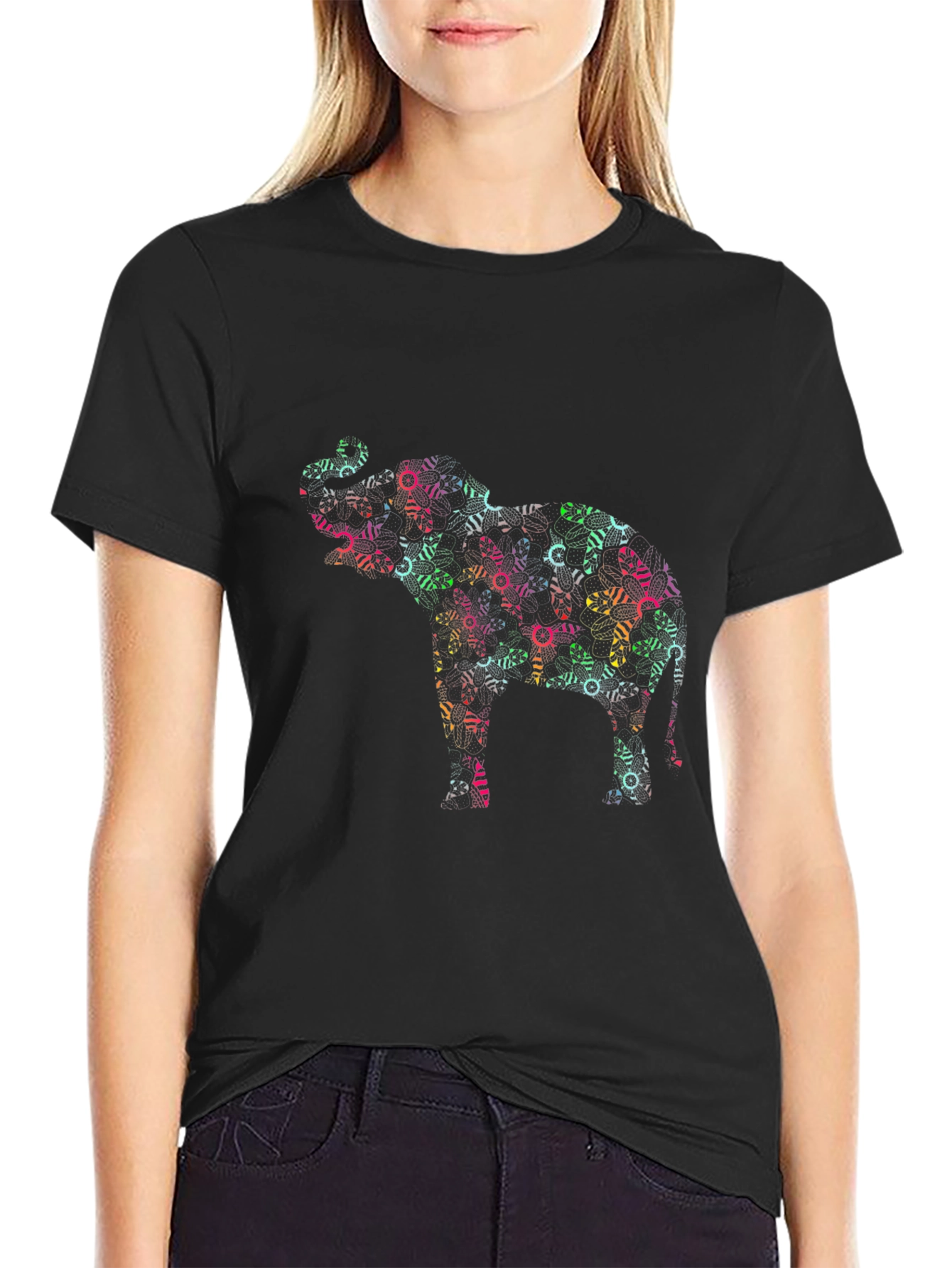 Abstract Elephant Graphic Black T-Shirt