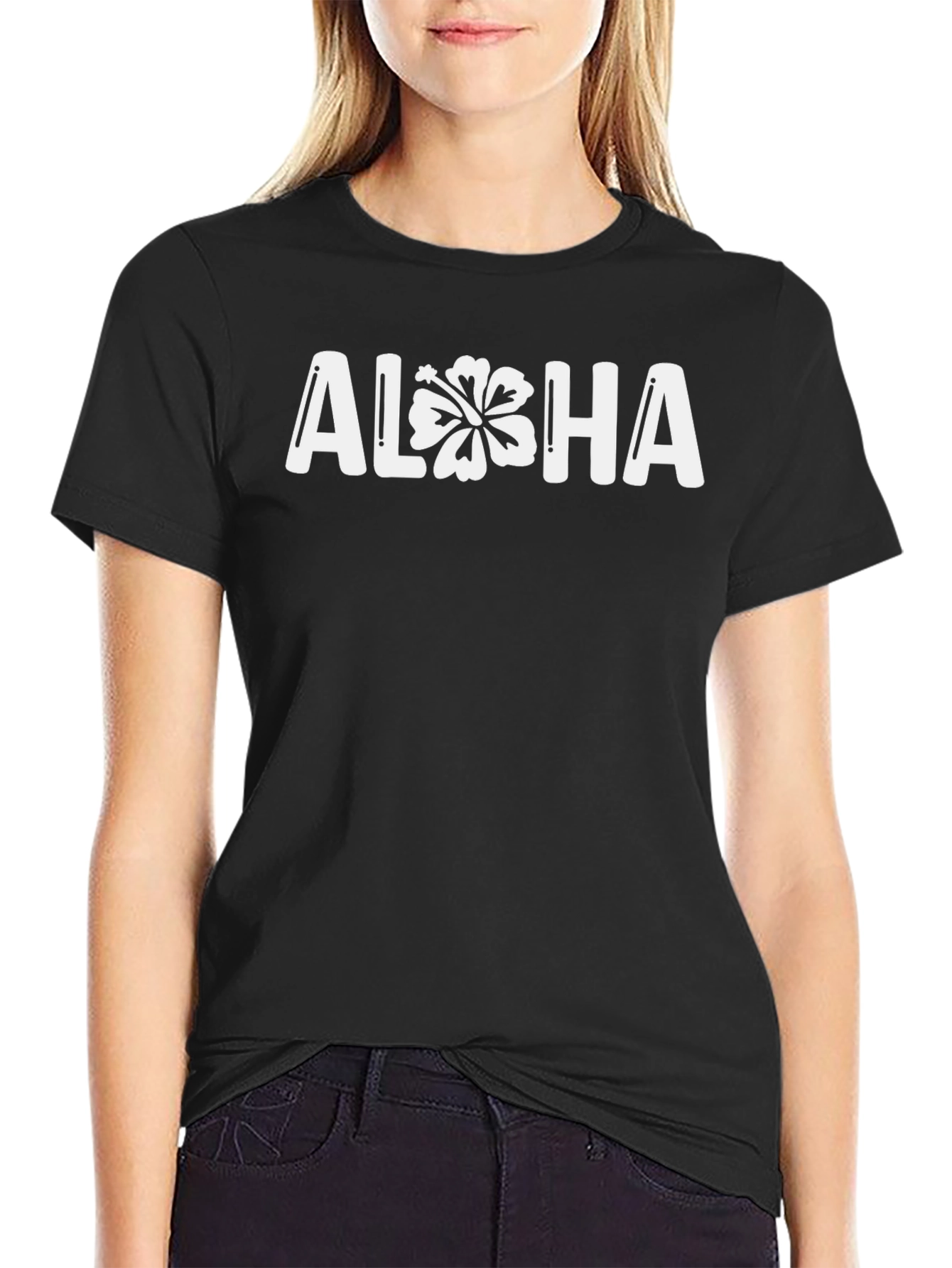 Aloha Hibiscus Flower Graphic Tee - Black