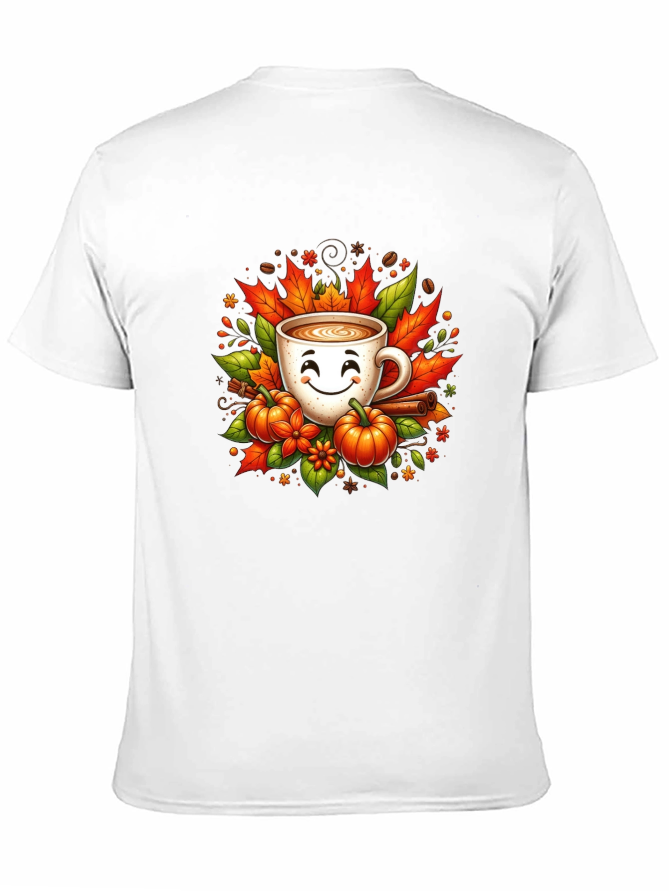 Fall Coffee T-Shirt with Pumpkins and Leaves