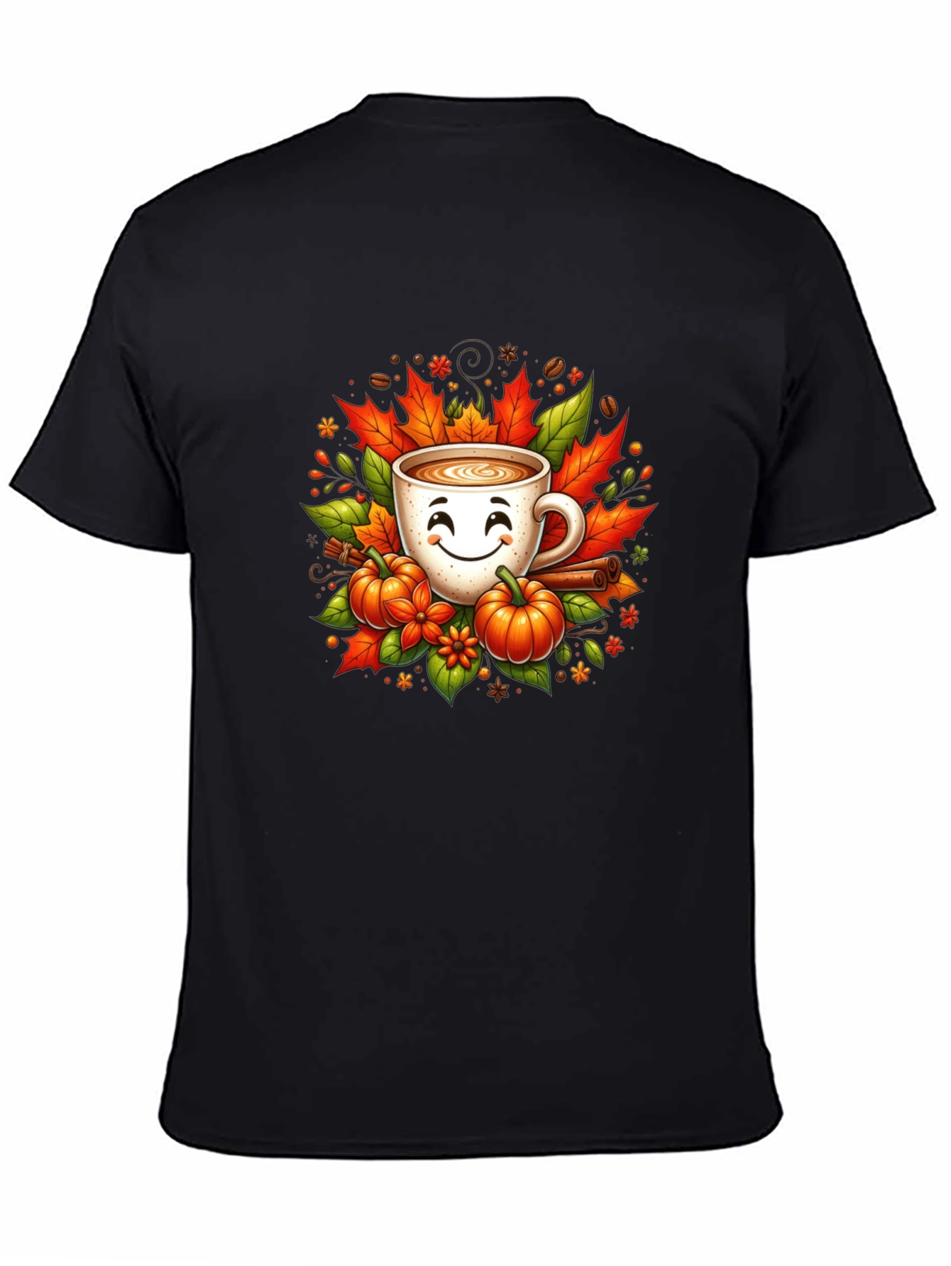 Fall Coffee T-Shirt with Pumpkins and Leaves