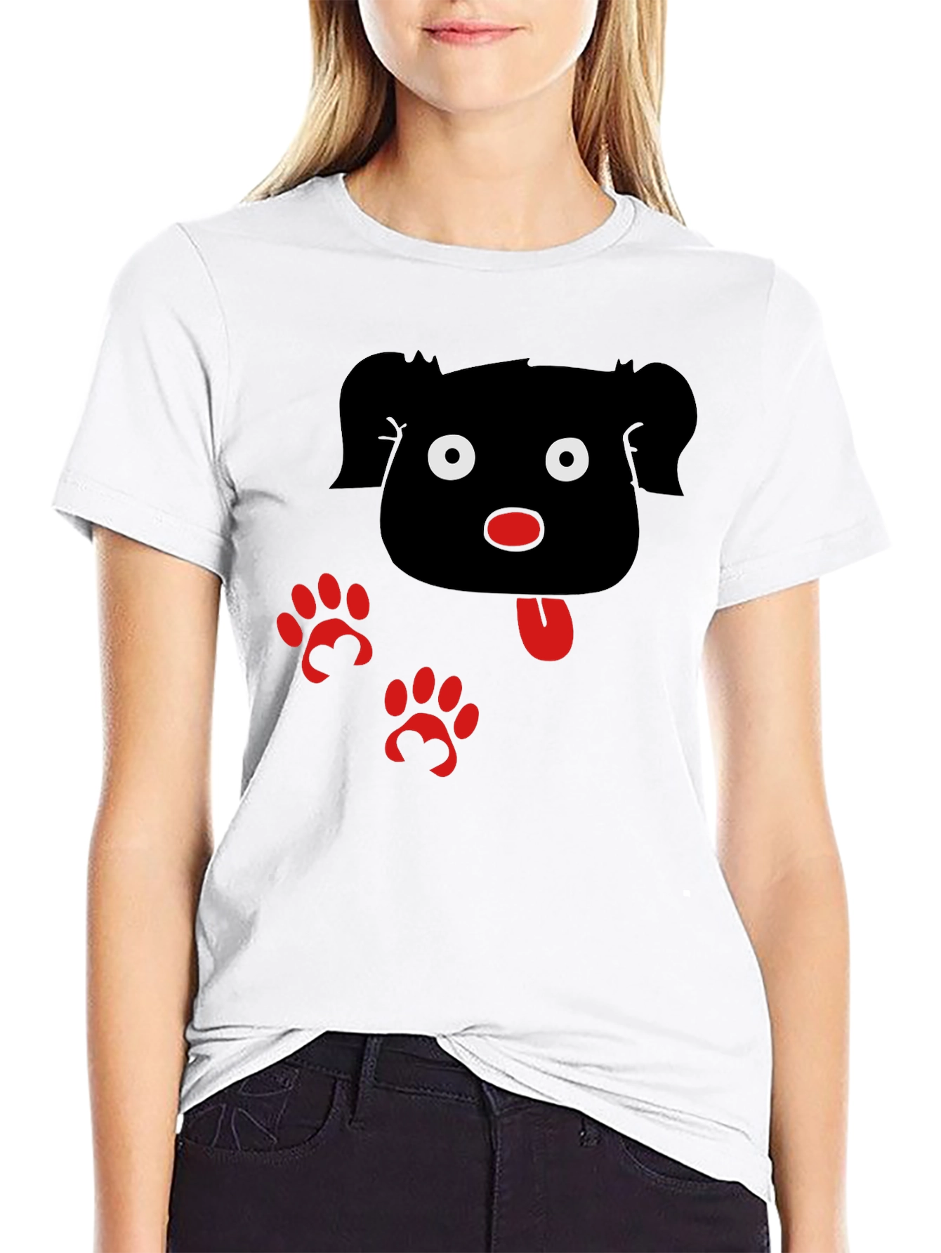 Cartoon Dog Graphic Black T-Shirt