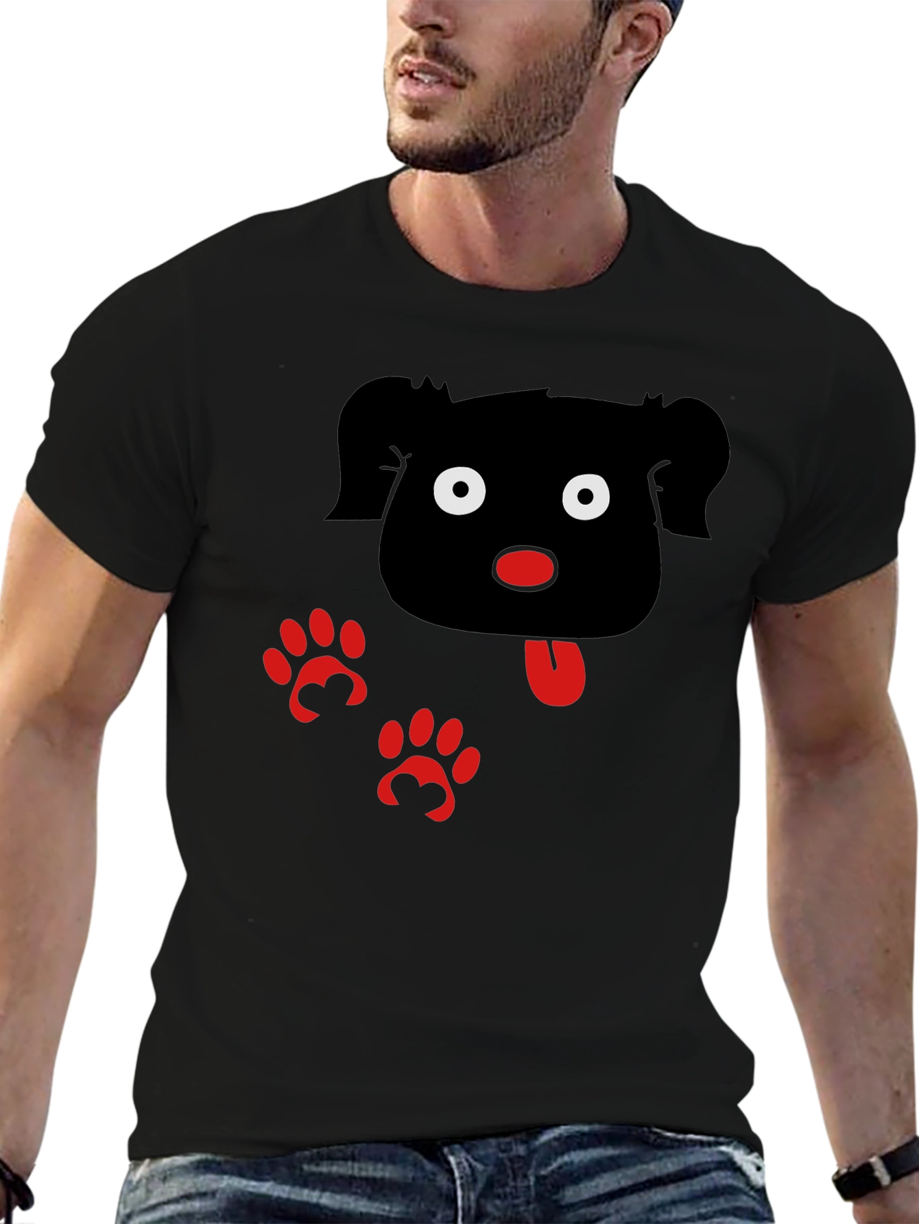 Cartoon Dog Graphic Black T-Shirt