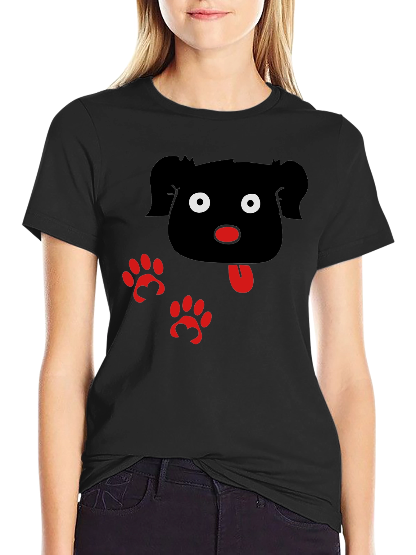 Cartoon Dog Graphic Black T-Shirt