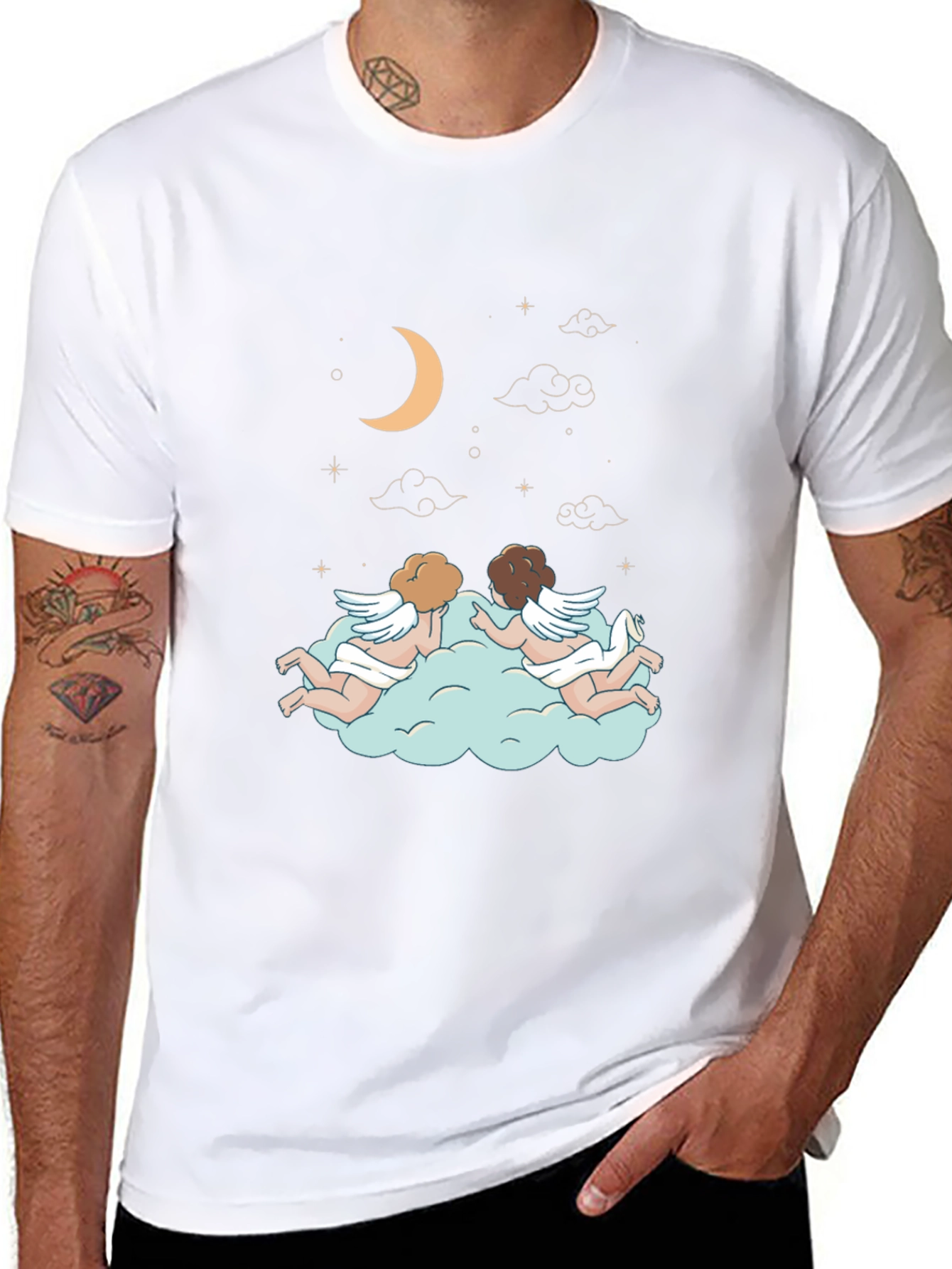 Dreamy Angel Cloud Graphic Tee - Stylish Black T-Shirt