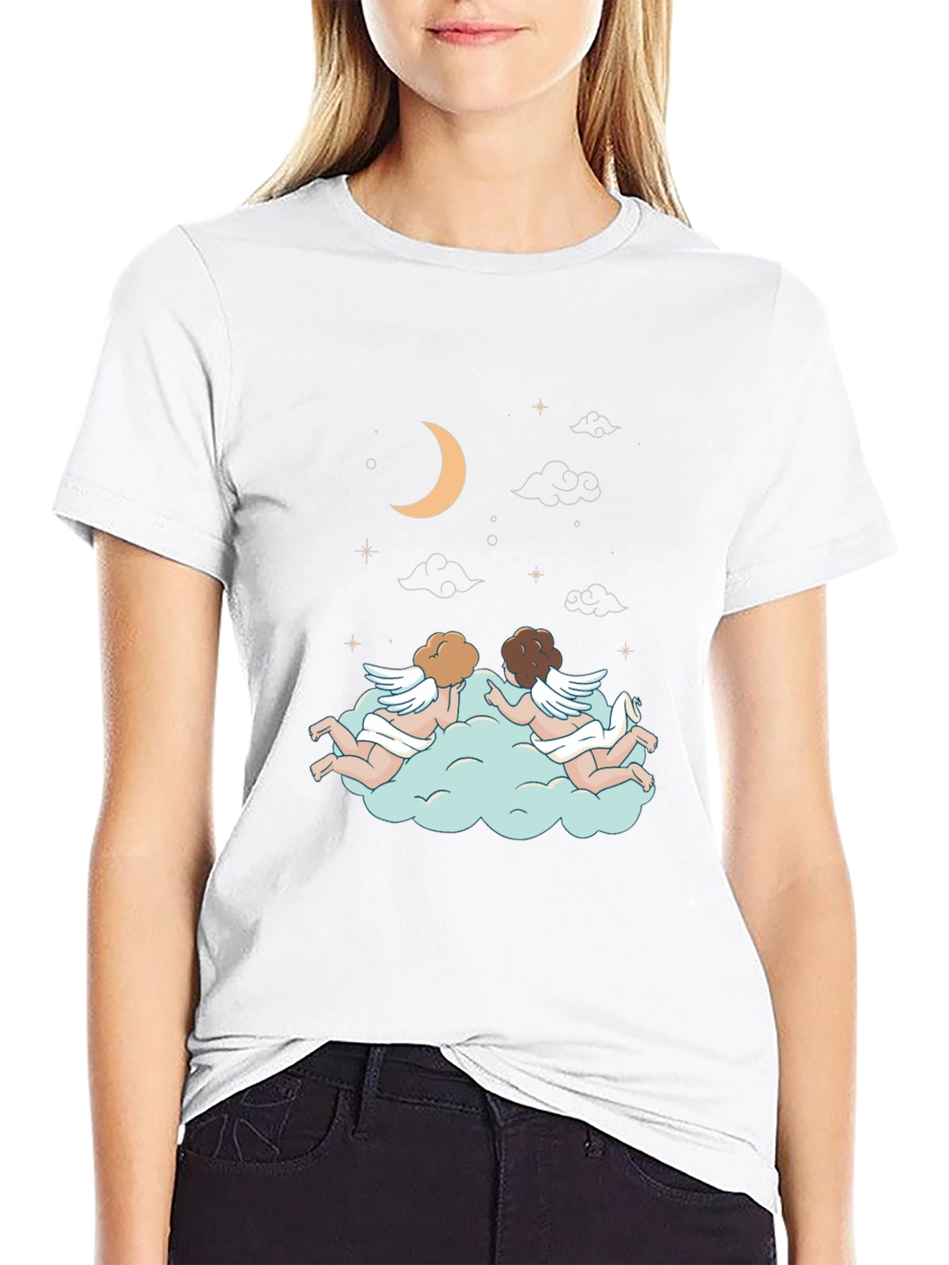 Dreamy Angel Cloud Graphic Tee - Stylish Black T-Shirt