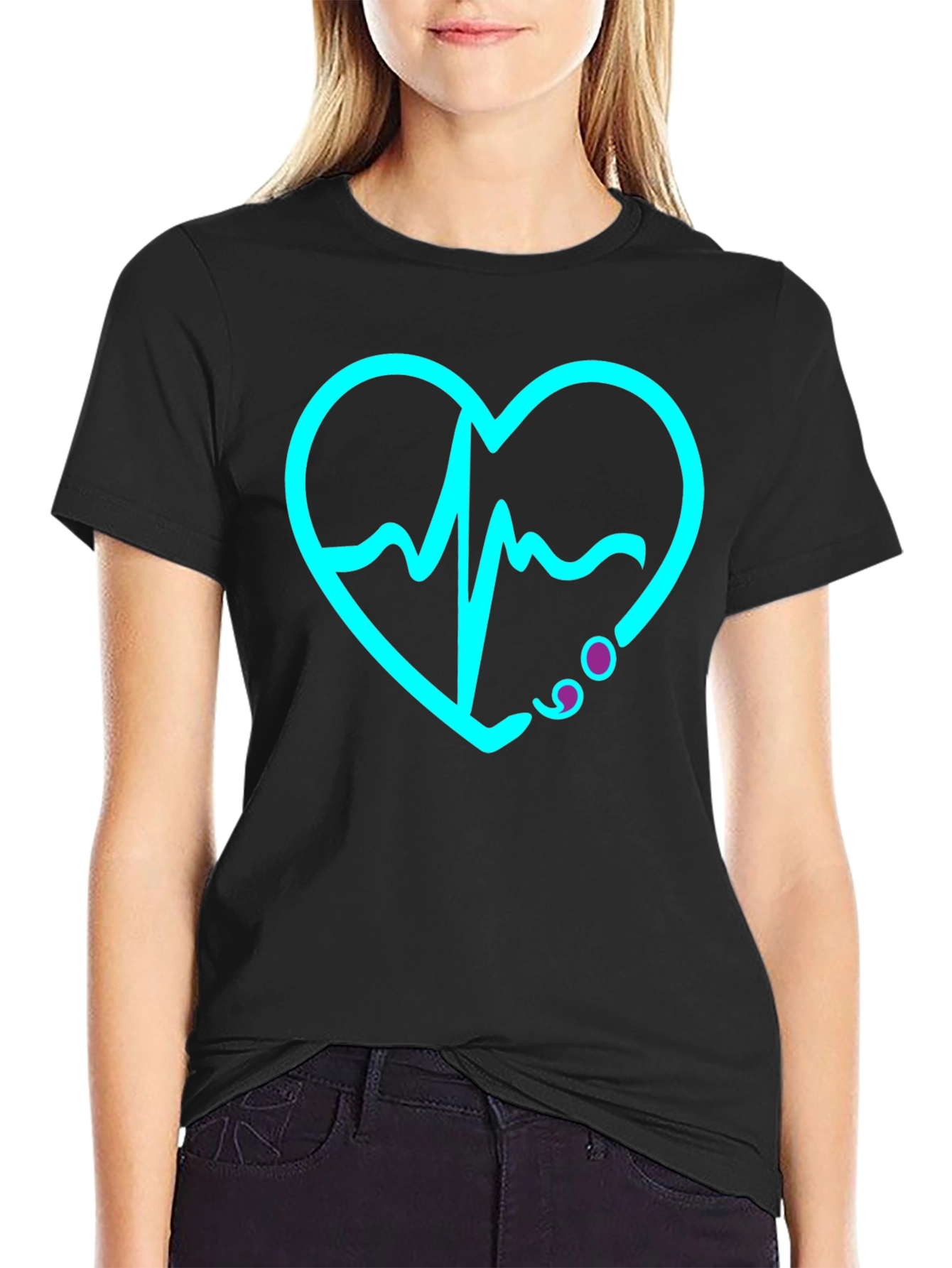 Heartbeat Heartline Graphic Black Tee Shirt