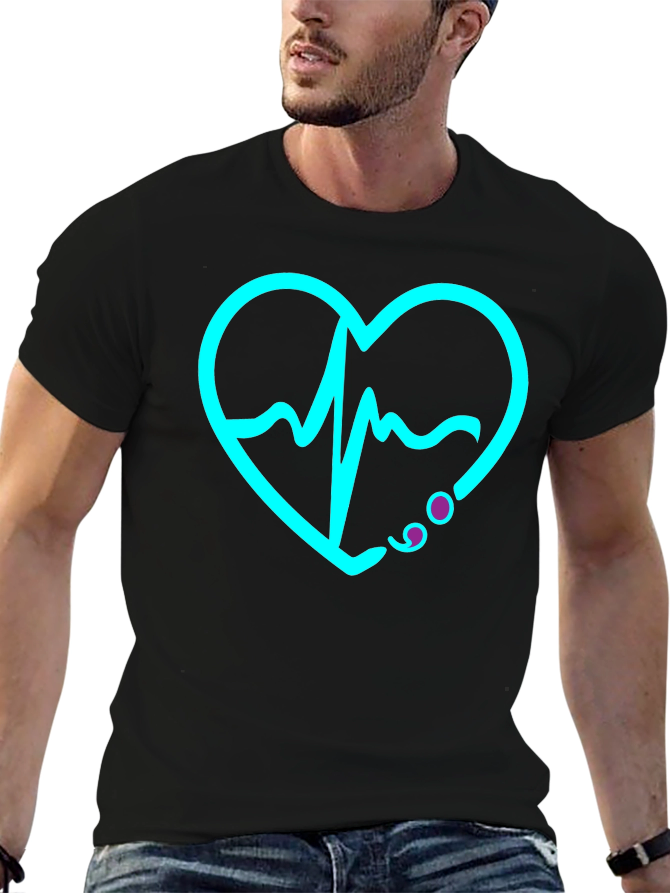Heartbeat Heartline Graphic Black Tee Shirt