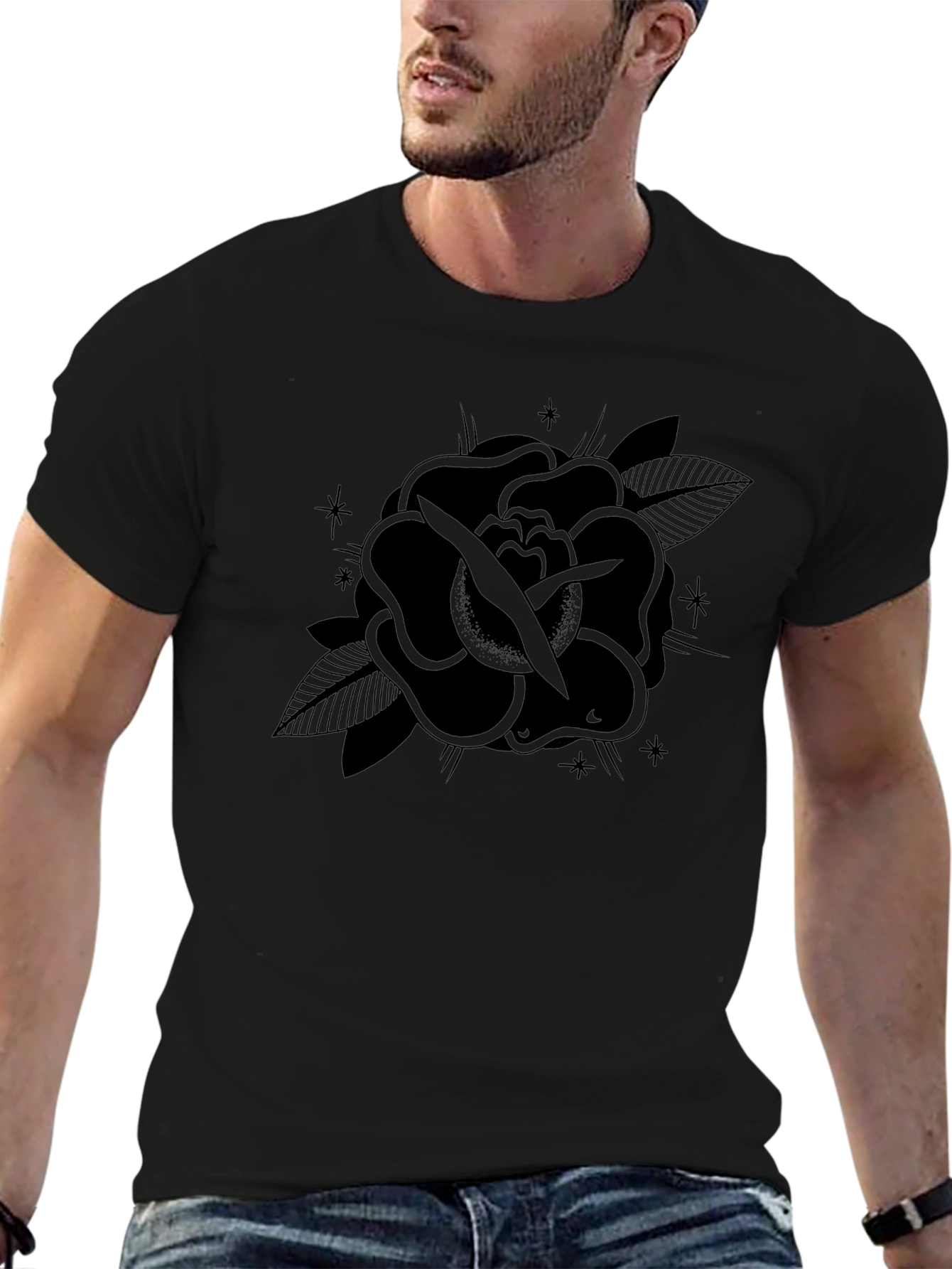 Black Rose Tattoo Graphic Tee - Mens Casual Shirt