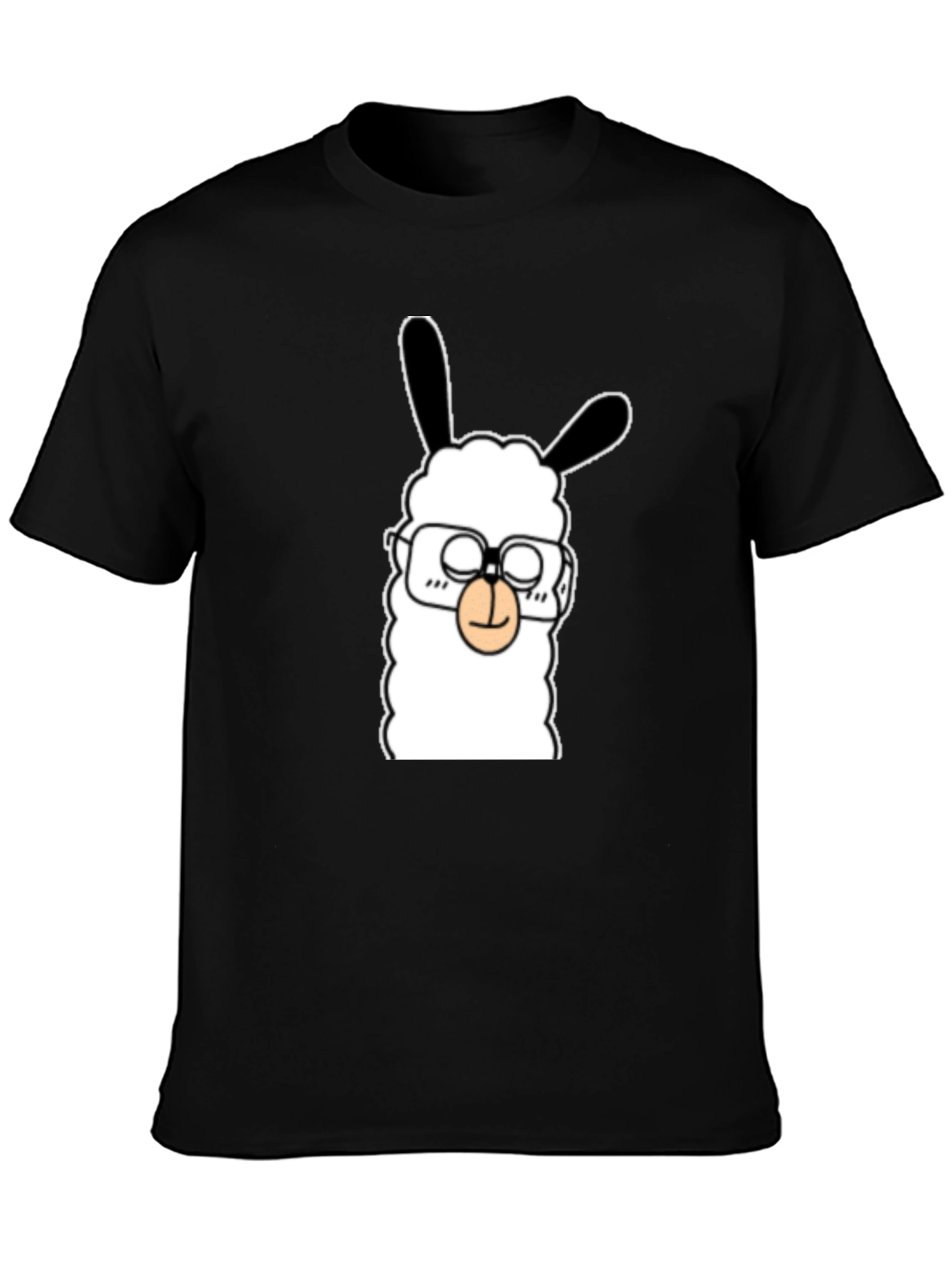 Llama with Glasses Graphic Tee - Black Cotton T-Shirt