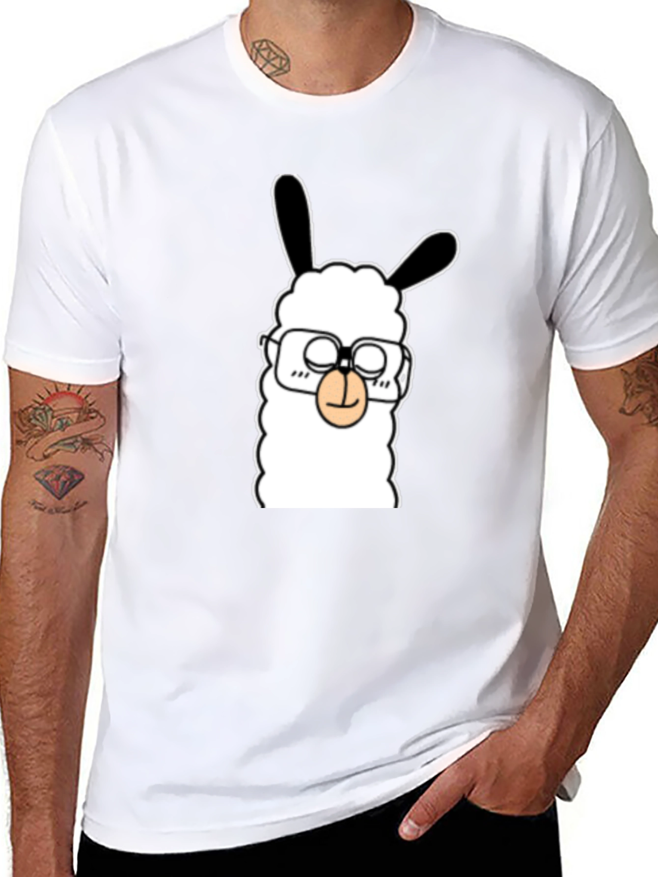 Llama with Glasses Graphic Tee - Black Cotton T-Shirt