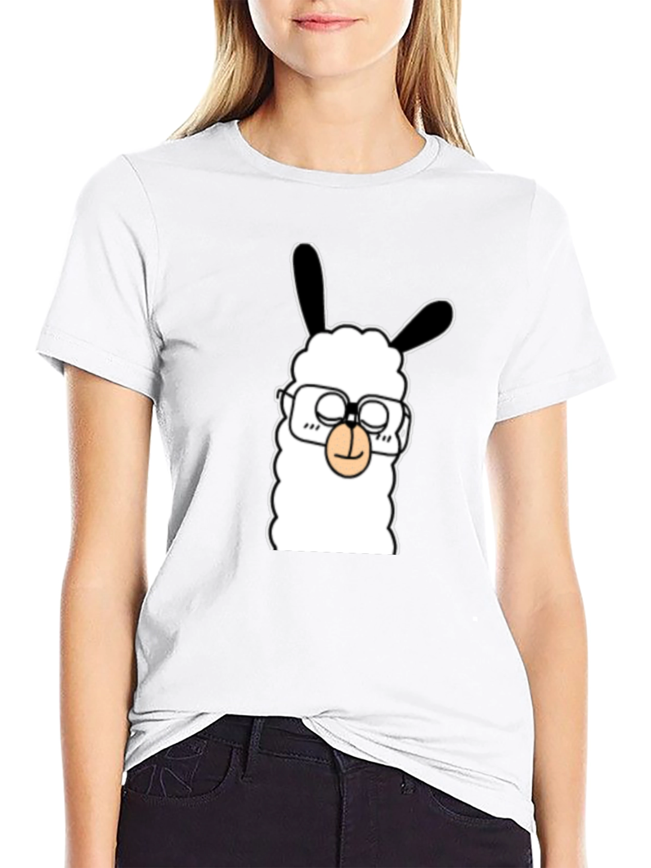 Llama with Glasses Graphic Tee - Black Cotton T-Shirt