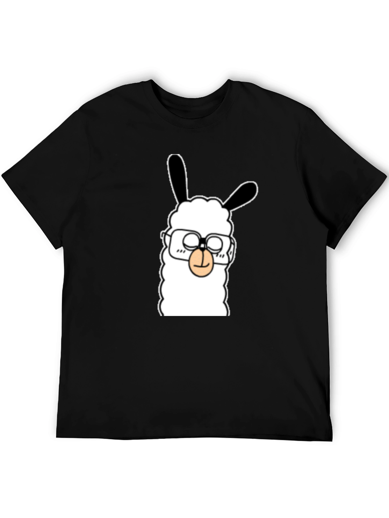 Llama with Glasses Graphic Tee - Black Cotton T-Shirt