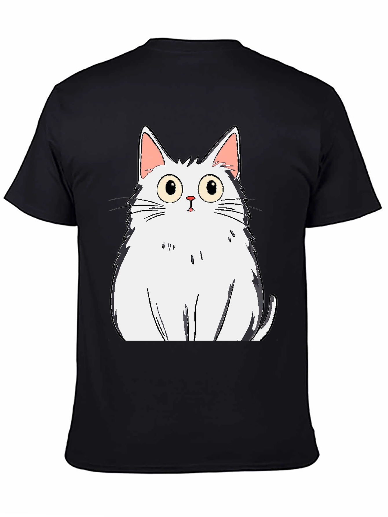 Cartoon Cat Graphic Tee - Black