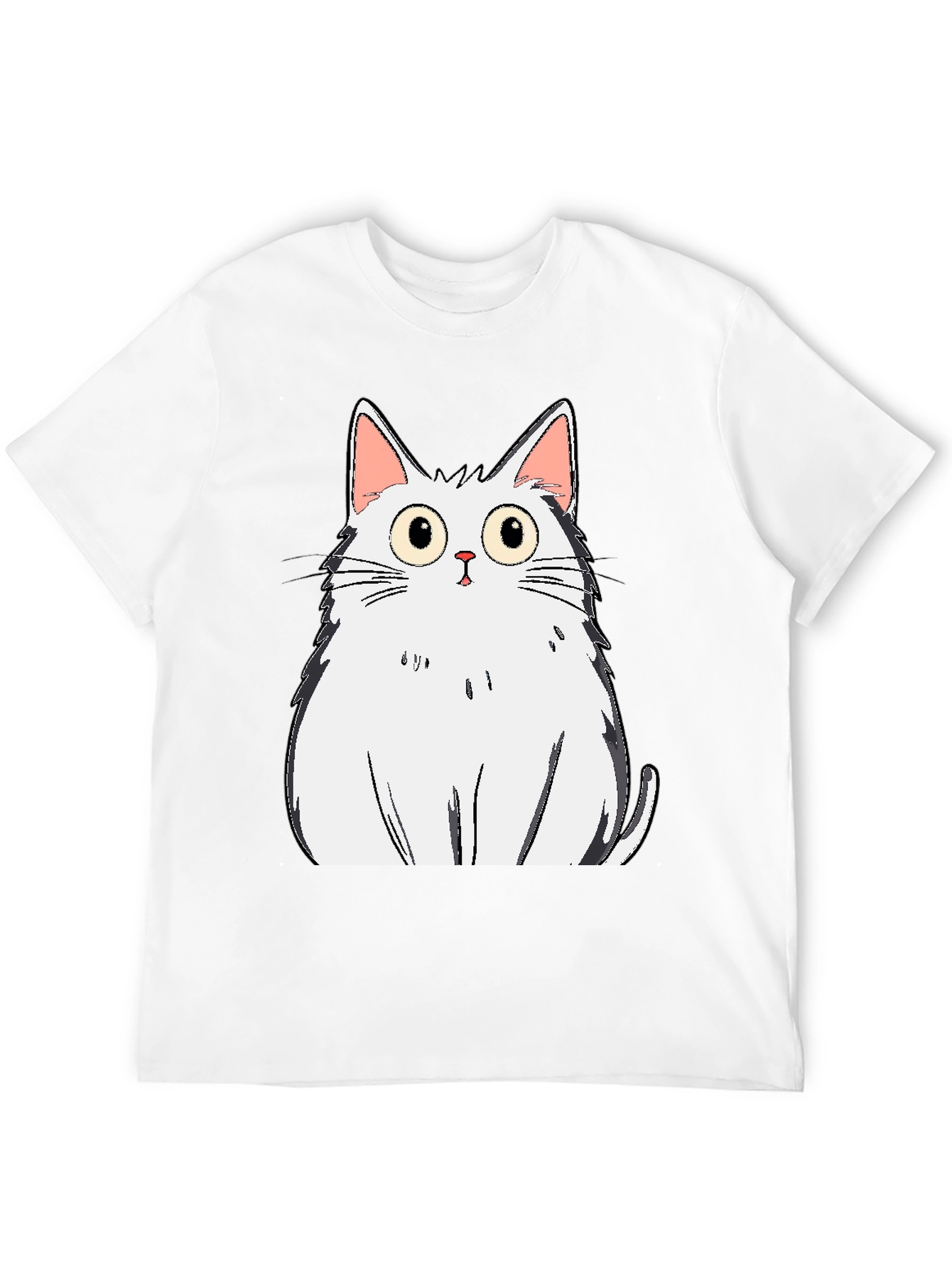 Cartoon Cat Graphic Tee - Black
