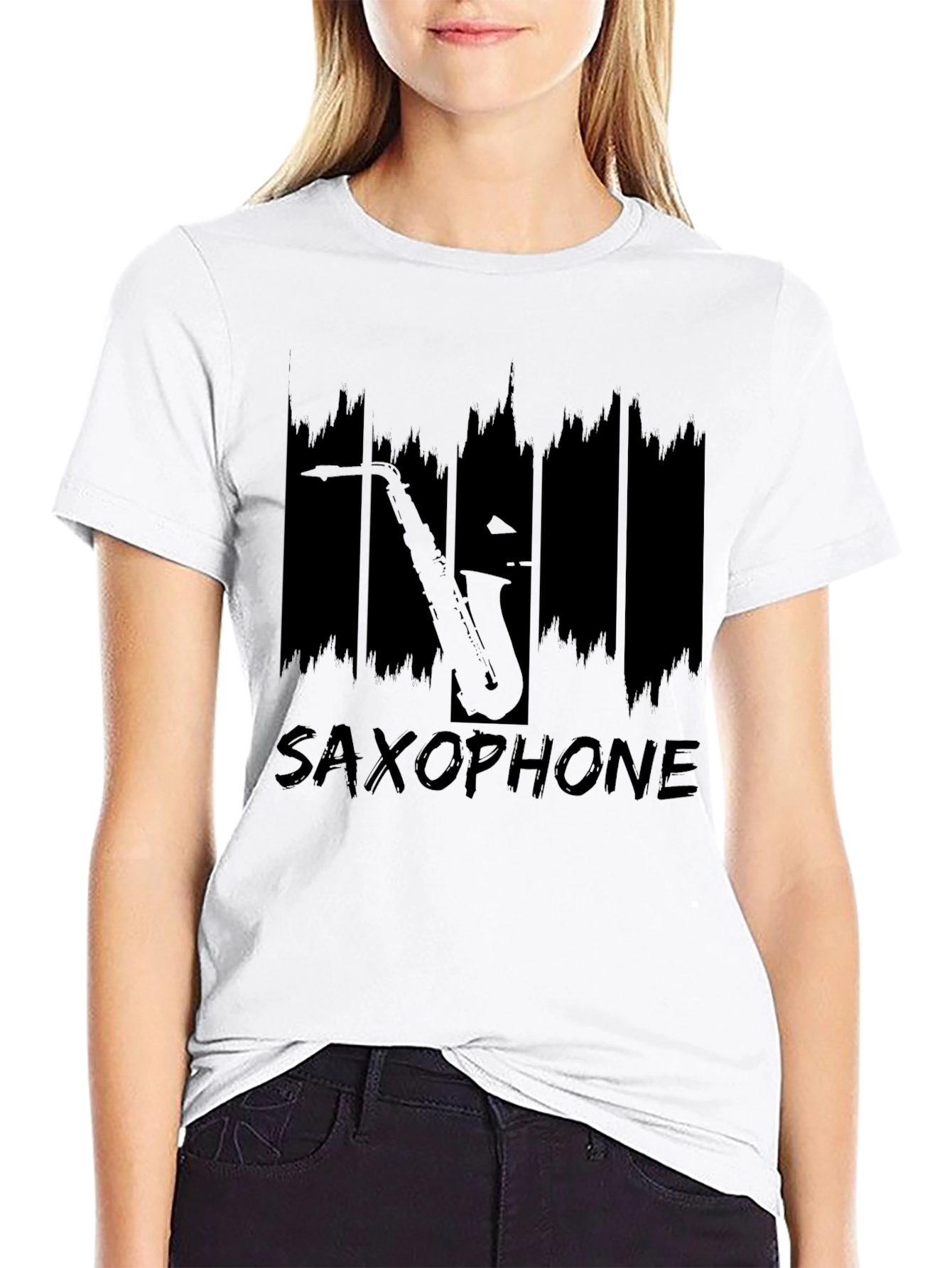 Saxophone Graphic Print T-Shirt - Music Lover Tee