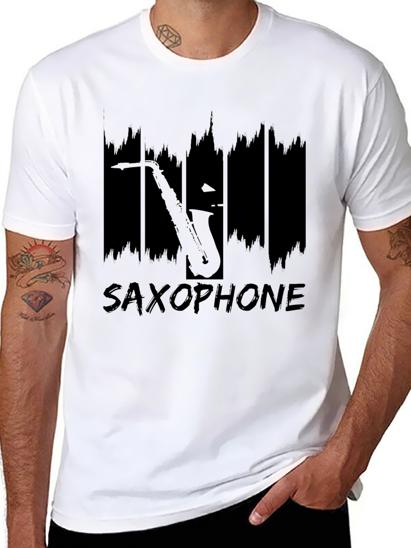 Saxophone Graphic Print T-Shirt - Music Lover Tee