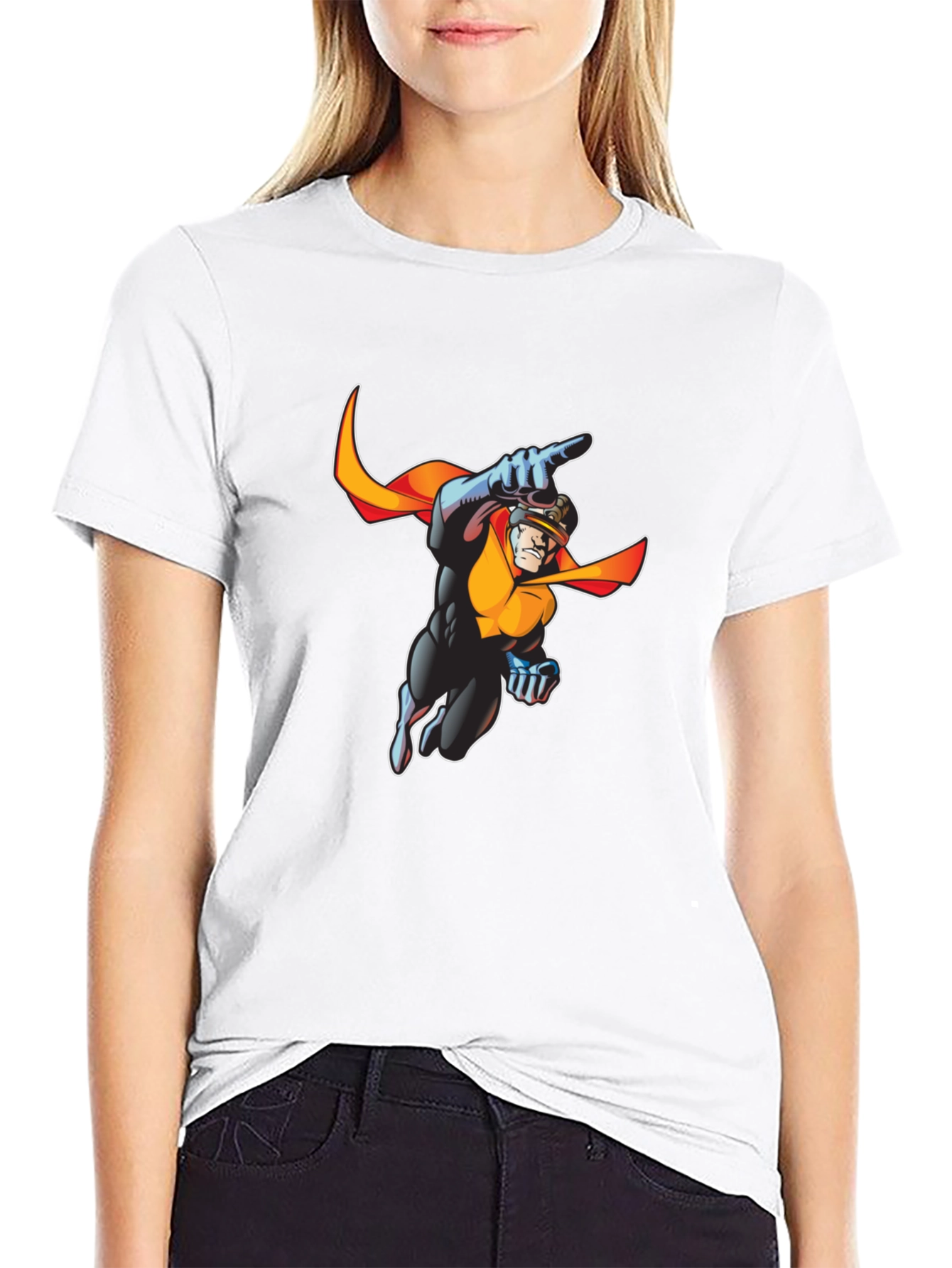 Retro Superhero Graphic Tee - Black Cotton T-Shirt