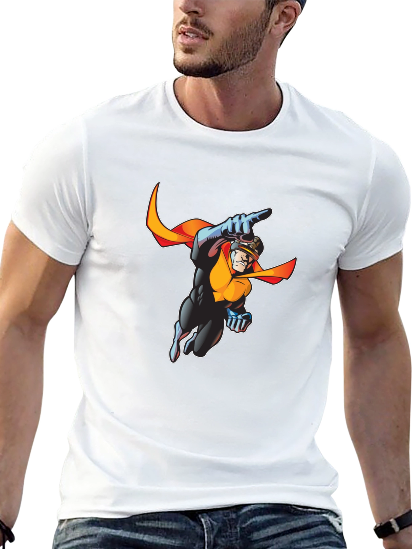 Retro Superhero Graphic Tee - Black Cotton T-Shirt