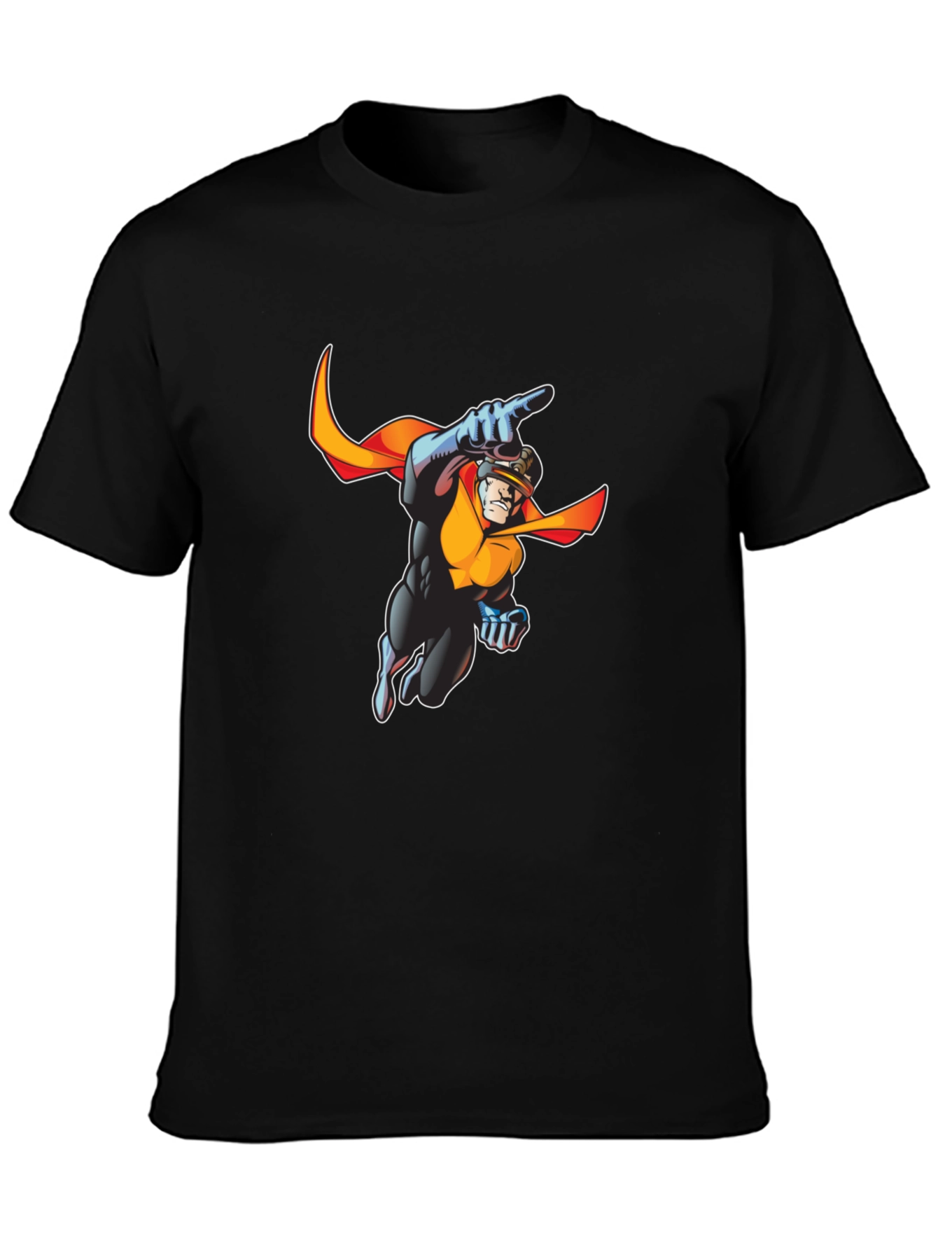 Retro Superhero Graphic Tee - Black Cotton T-Shirt