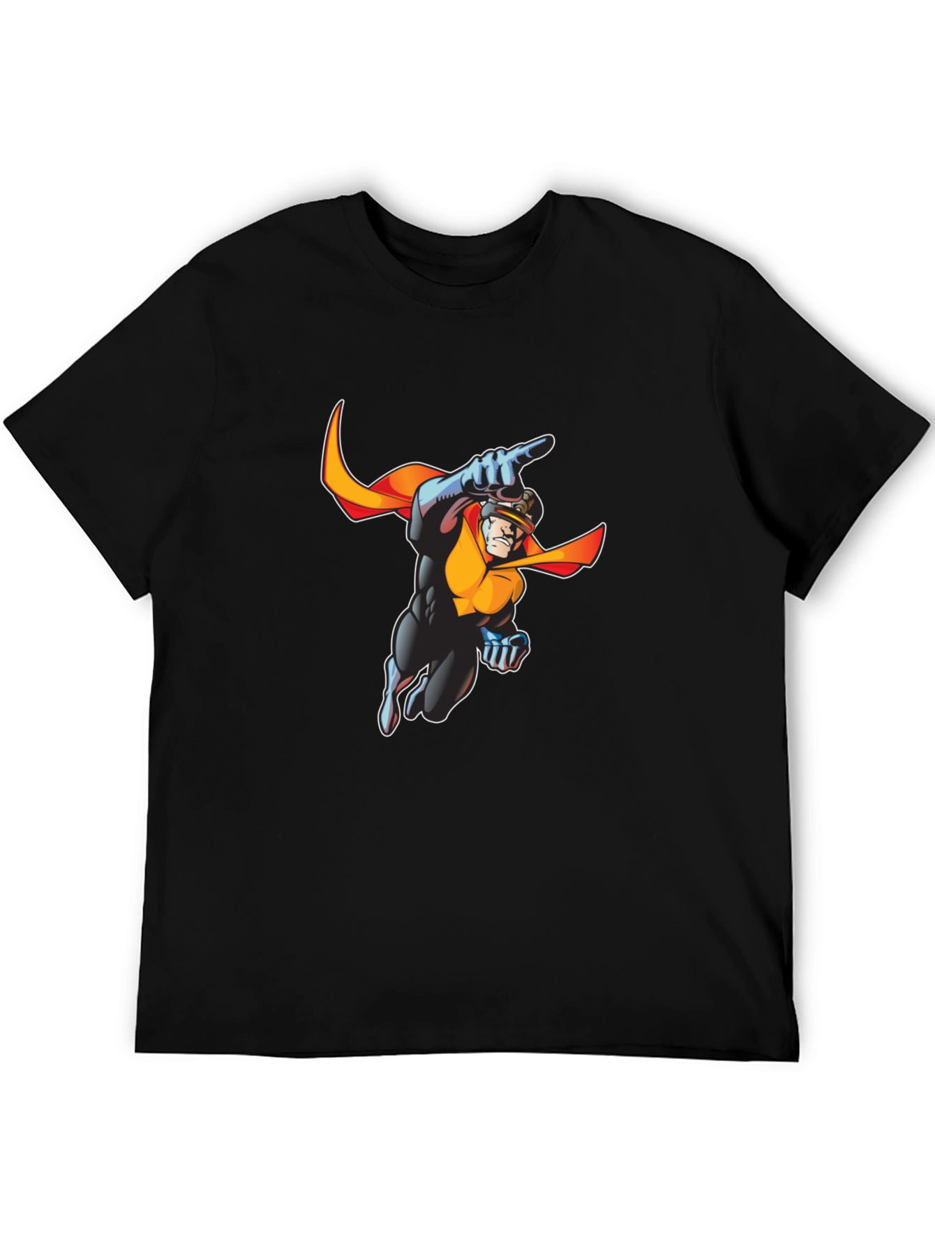 Retro Superhero Graphic Tee - Black Cotton T-Shirt