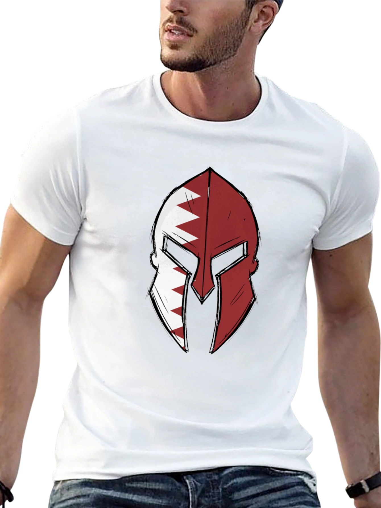 Spartan Helmet Qatar Flag T-Shirt - Graphic Tee
