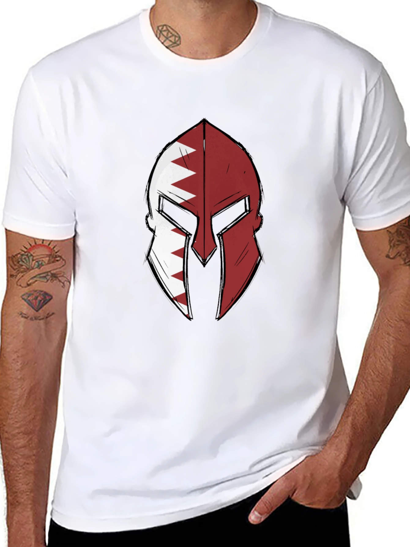 Spartan Helmet Qatar Flag T-Shirt - Graphic Tee