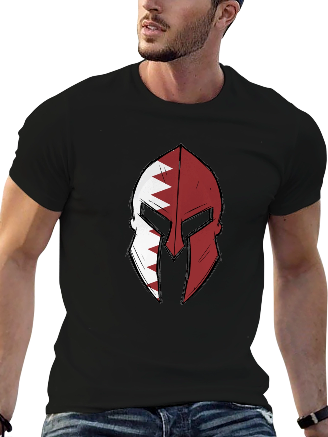 Spartan Helmet Qatar Flag T-Shirt - Graphic Tee
