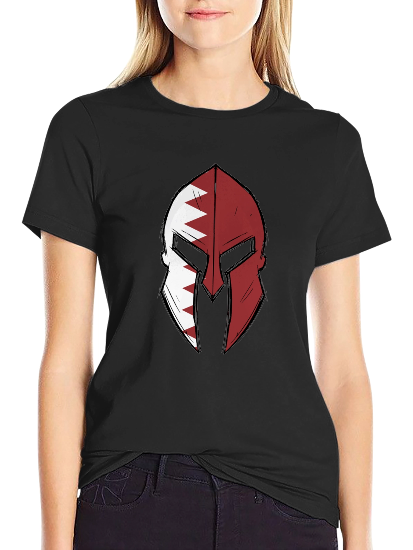 Spartan Helmet Qatar Flag T-Shirt - Graphic Tee