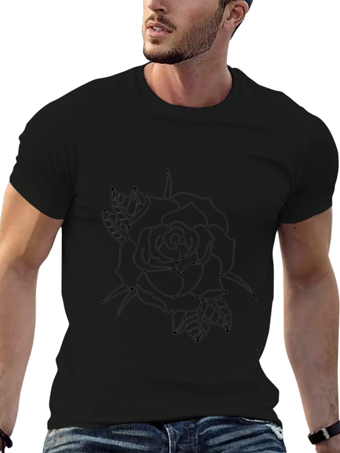 Black Rose Outline Graphic Tee