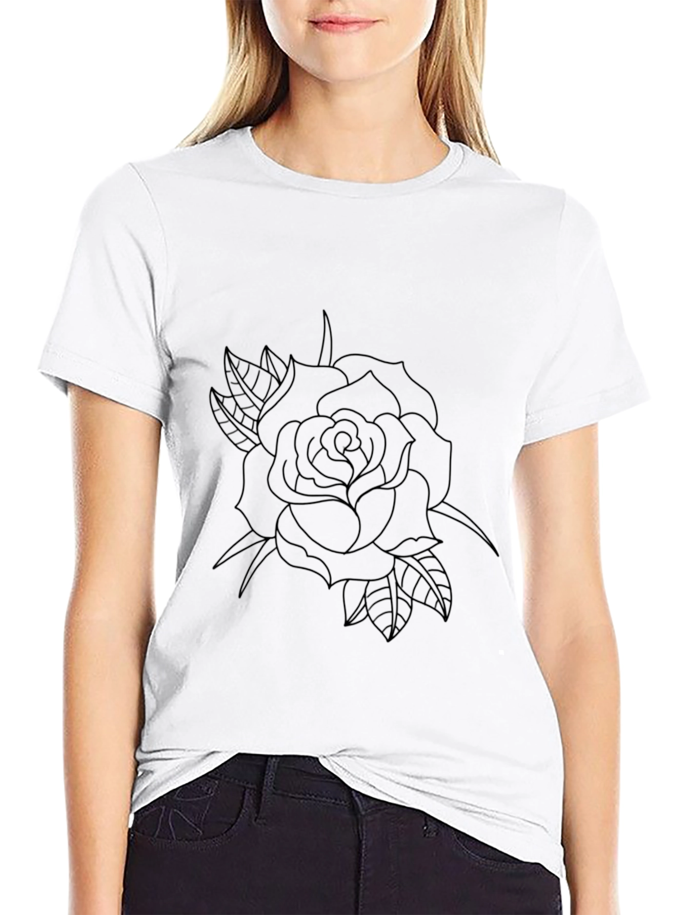 Black Rose Outline Graphic Tee