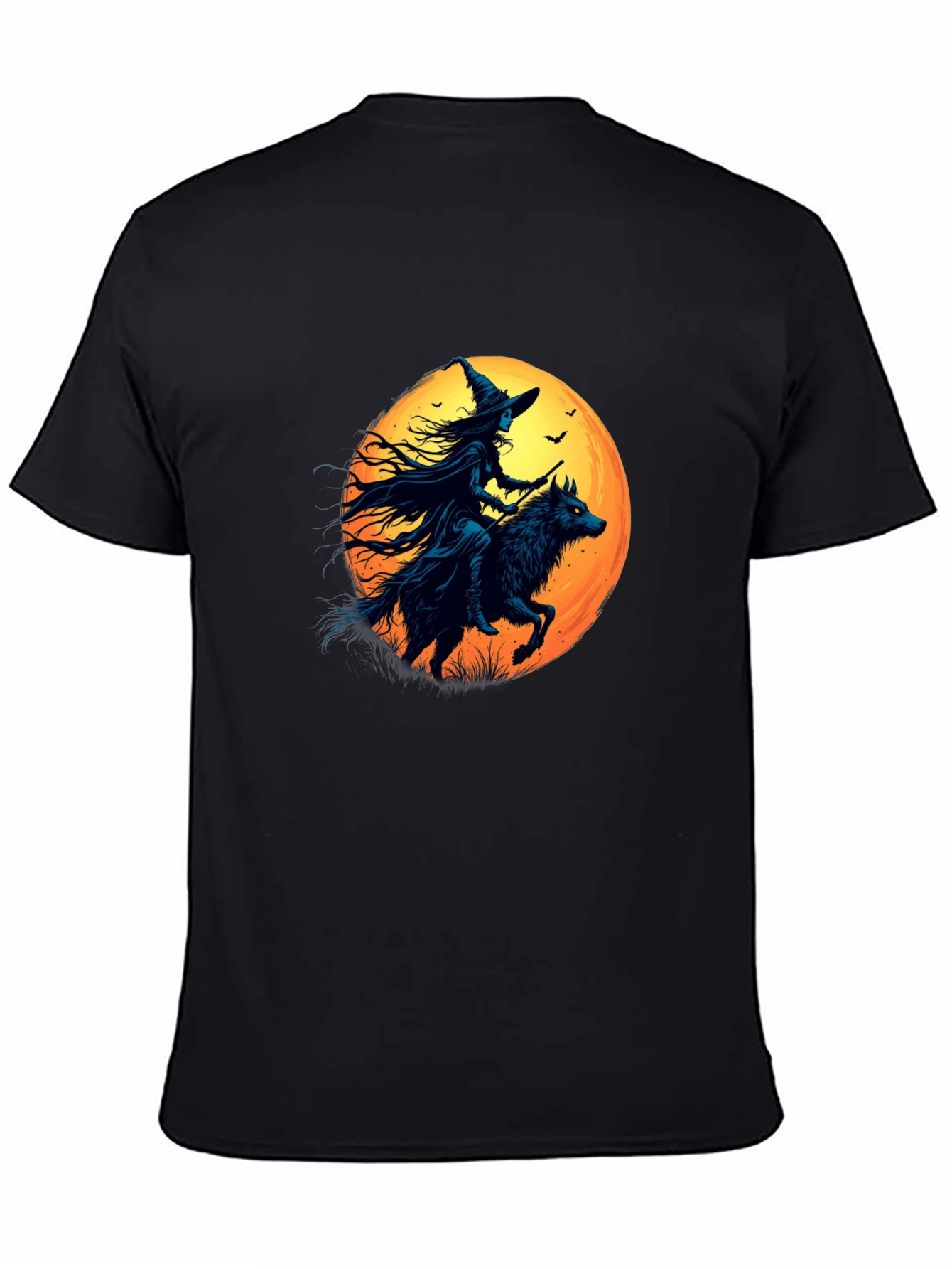 Witch Riding Wolf Graphic Tee - Spooky Halloween Shirt